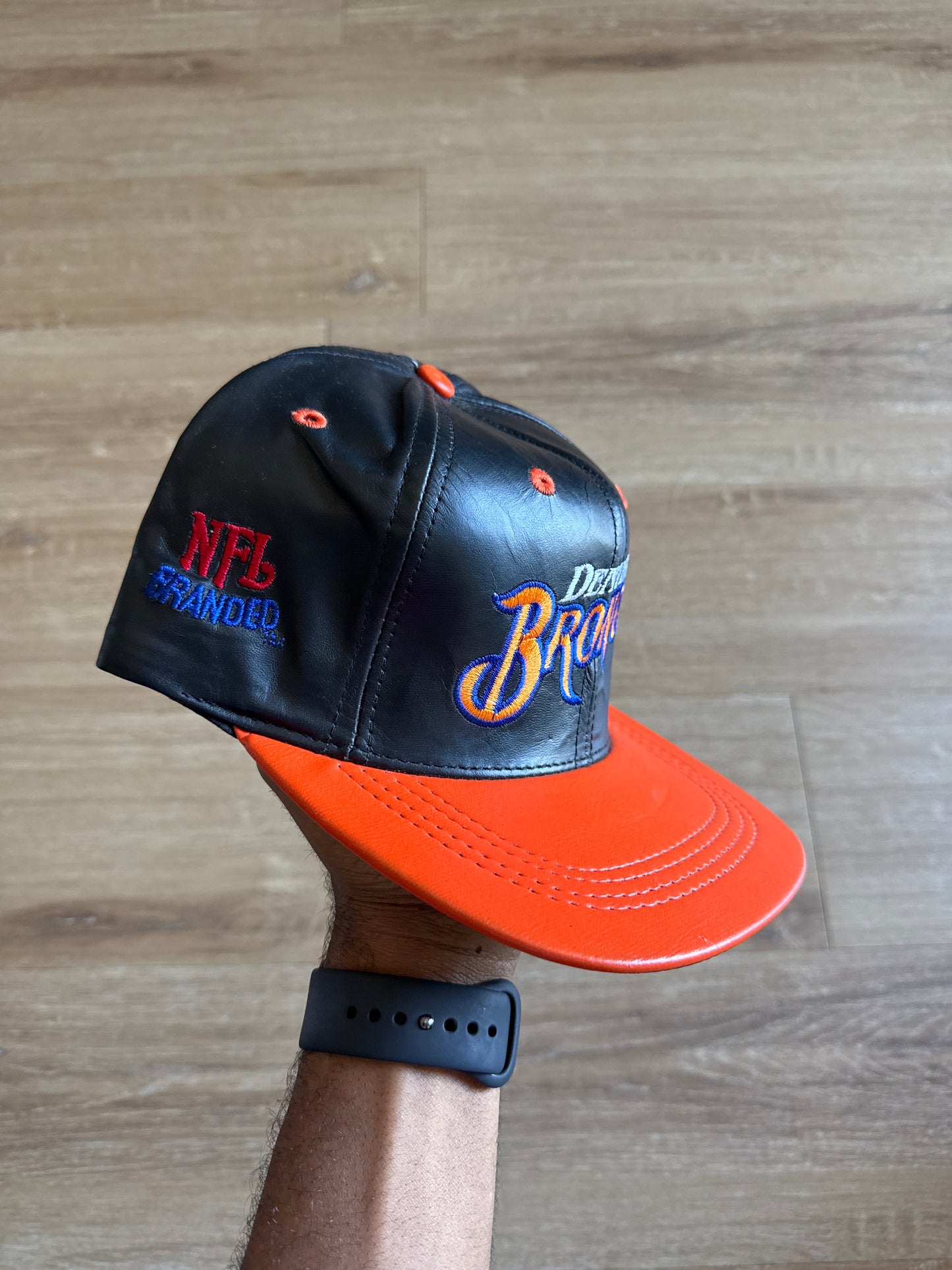 Vintage 90s Denver Broncos Leather Snapback Hat