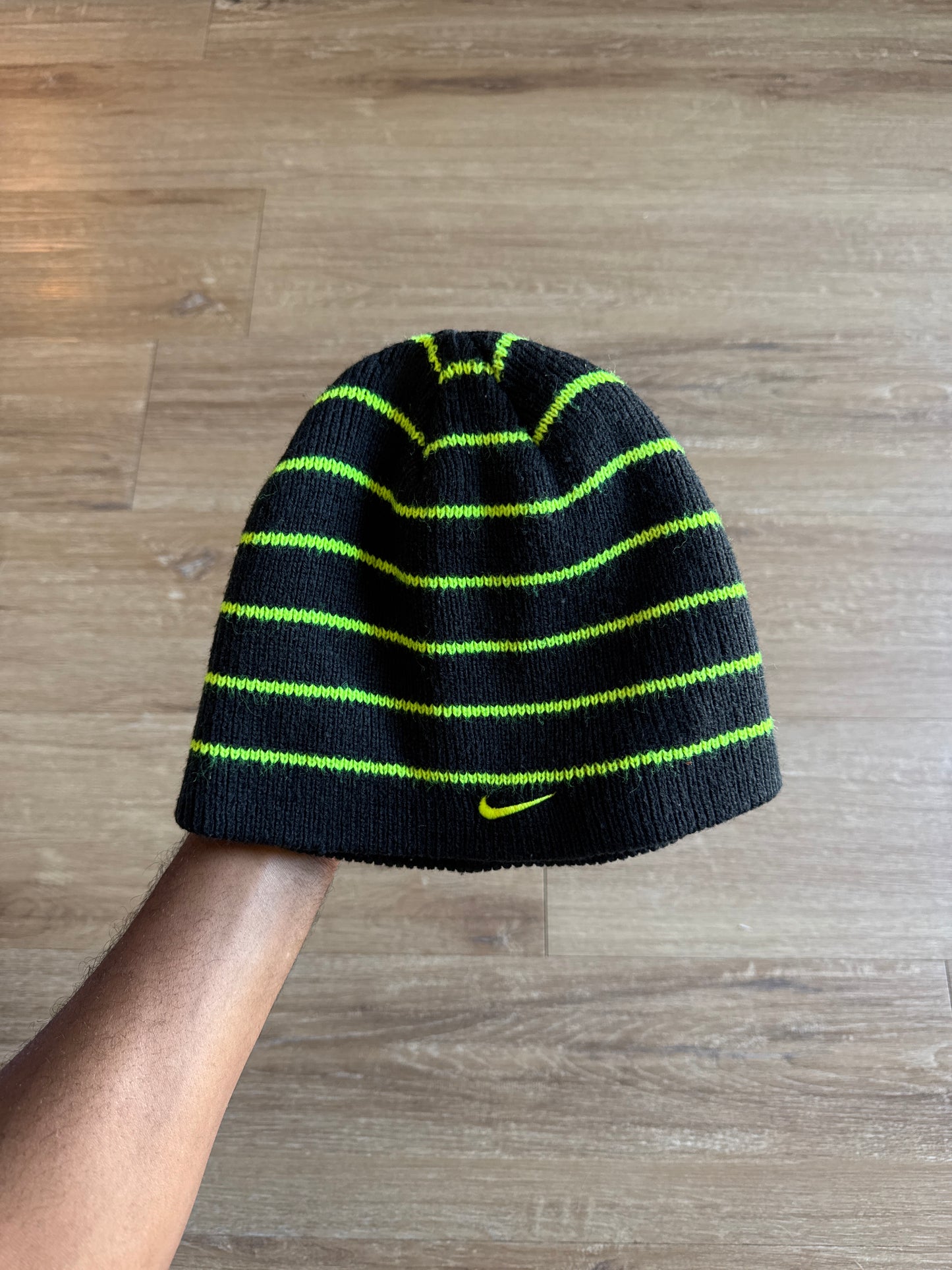 Vintage Nike Striped Log Skully Beanie Hat