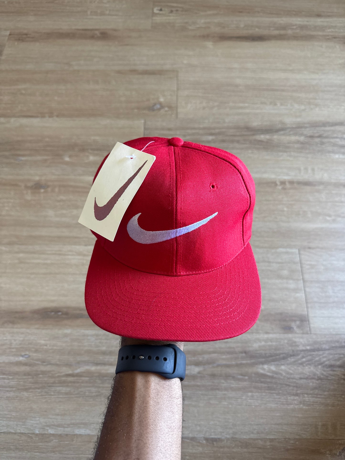 Vintage 90s Nike Logo Red Elastic Fitted Hat