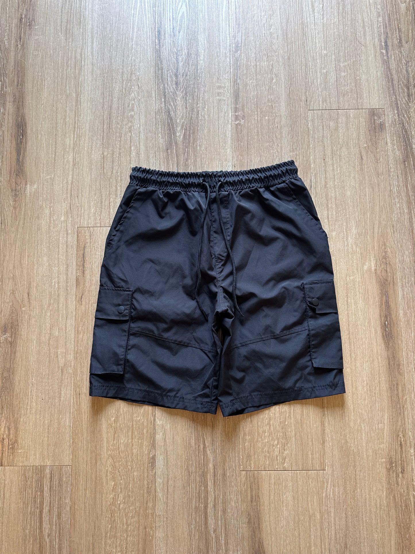Retro Stitch Black Nylon Cargo Shorts