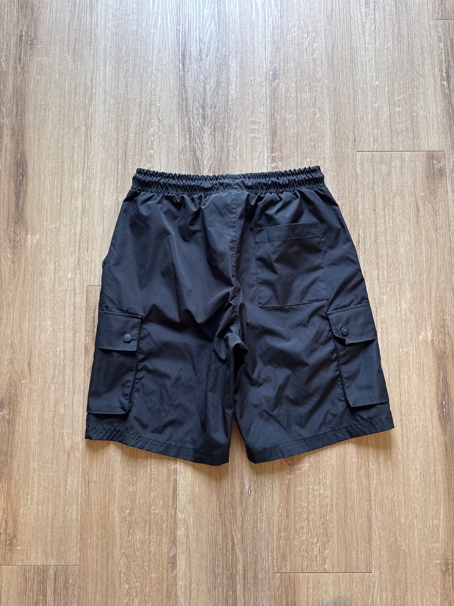 Retro Stitch Black Nylon Cargo Shorts