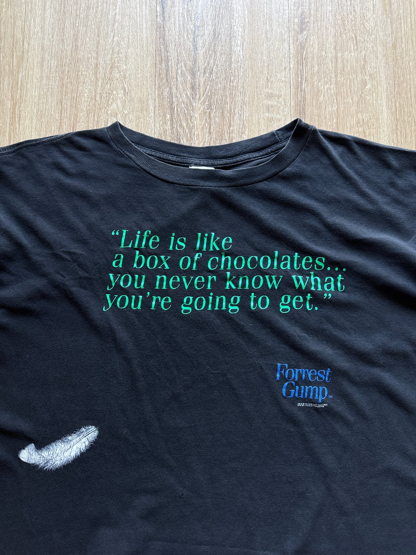 Vintage 90s Stanley Desantis Forest Gump Life Is Like A Box Of Chocolates Boxy Cropped Tee