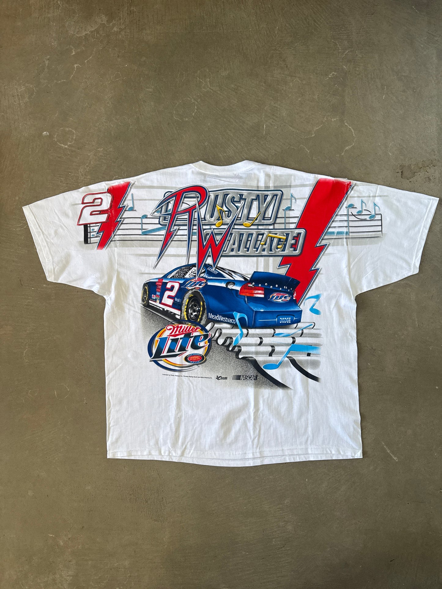 Vintage 90s Chase Authentic’s Rusty Wallace Rockin In The USA All Over Print Tee