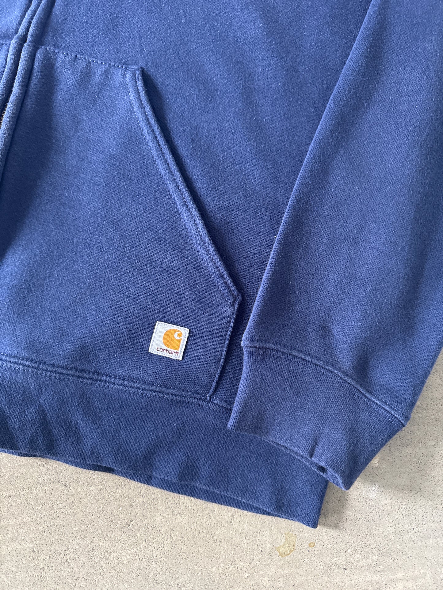 Vintage Women’s Carhartt Navy Stitched Logo Hooded Zip Up