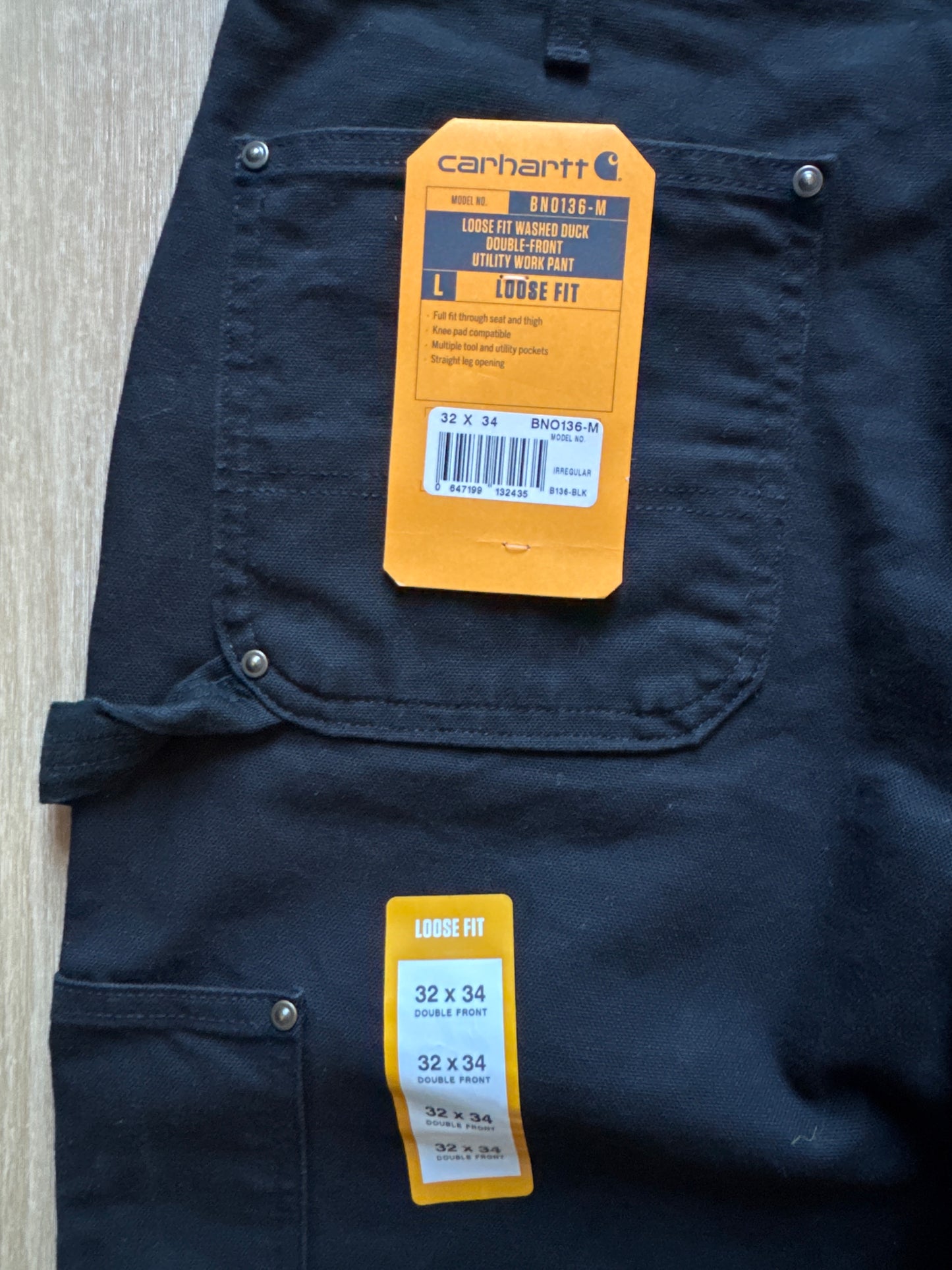 Carhartt Black Loose Fit Washed Dunk Double Front Utility Work Double Knee Pants