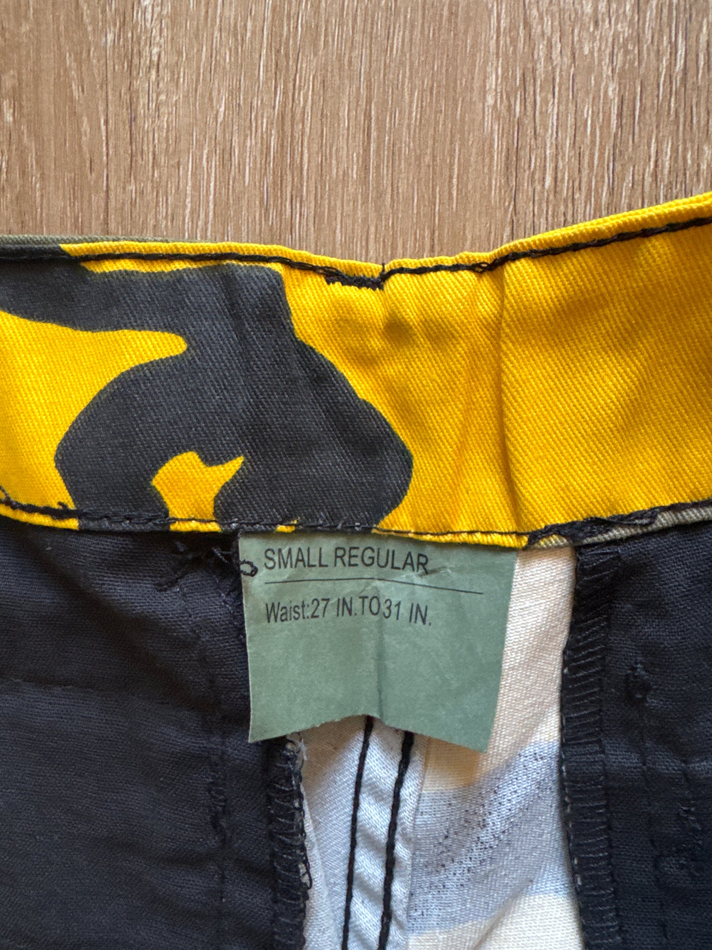Vintage Yellow Military Camo Cargo Shorts