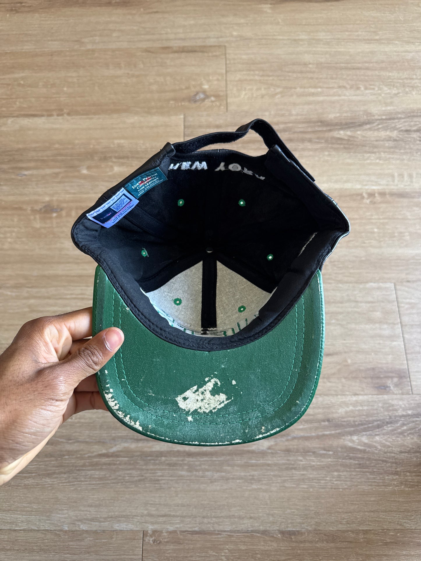 Vintage 90s Drew Pearson New York Jets Leather Strapback Hat