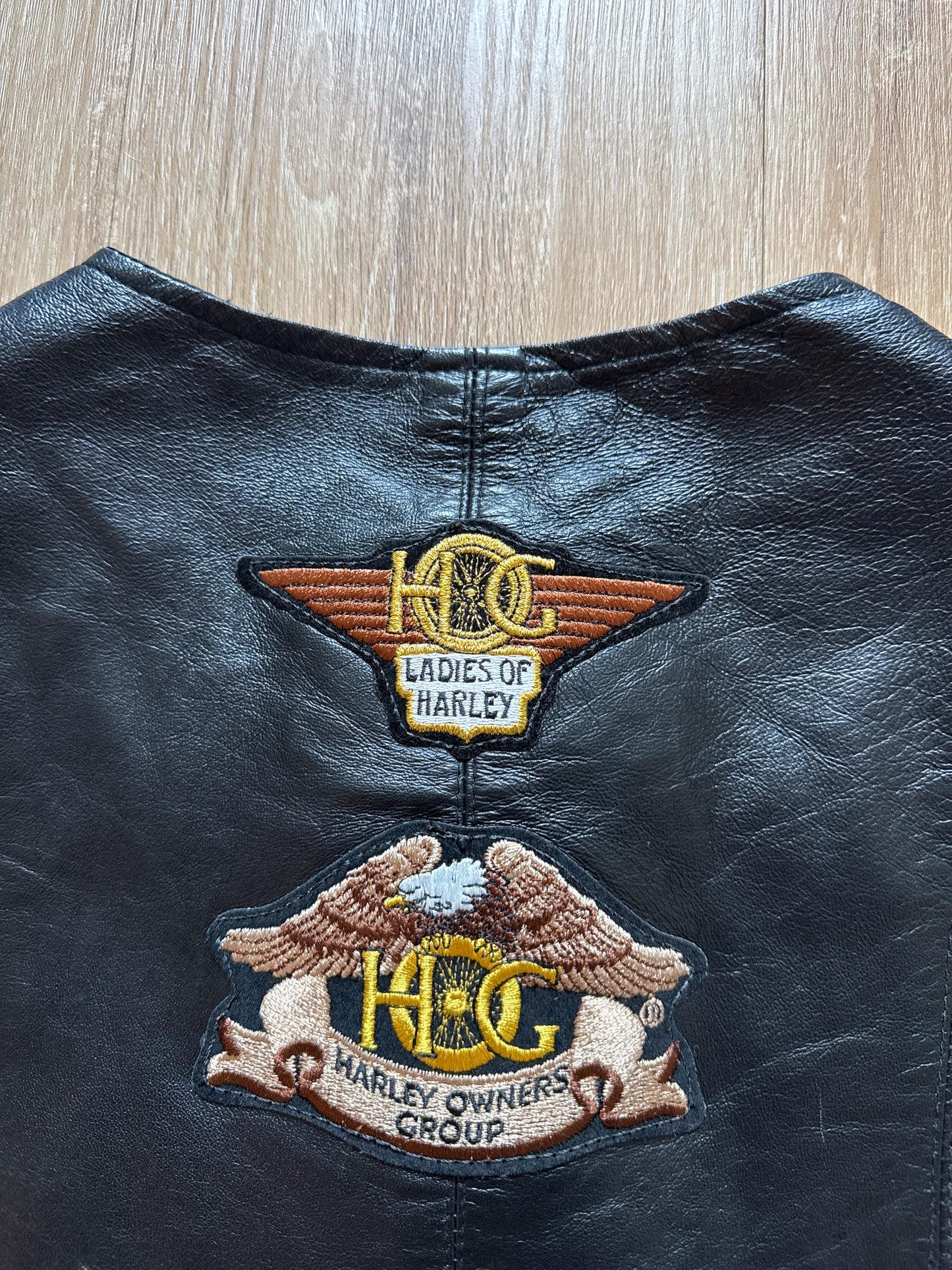 Vintage Wilson The Leather Experts Ladies Of Harley Davidson Patch Leather Vest