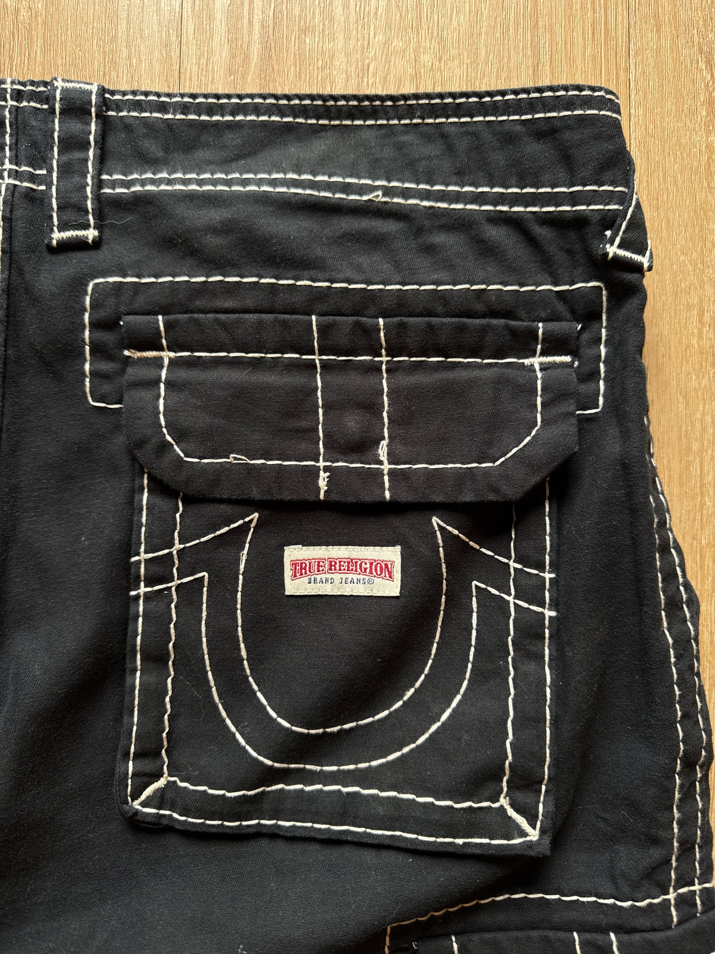 True Religion Black Rip Stop Cargo Pants