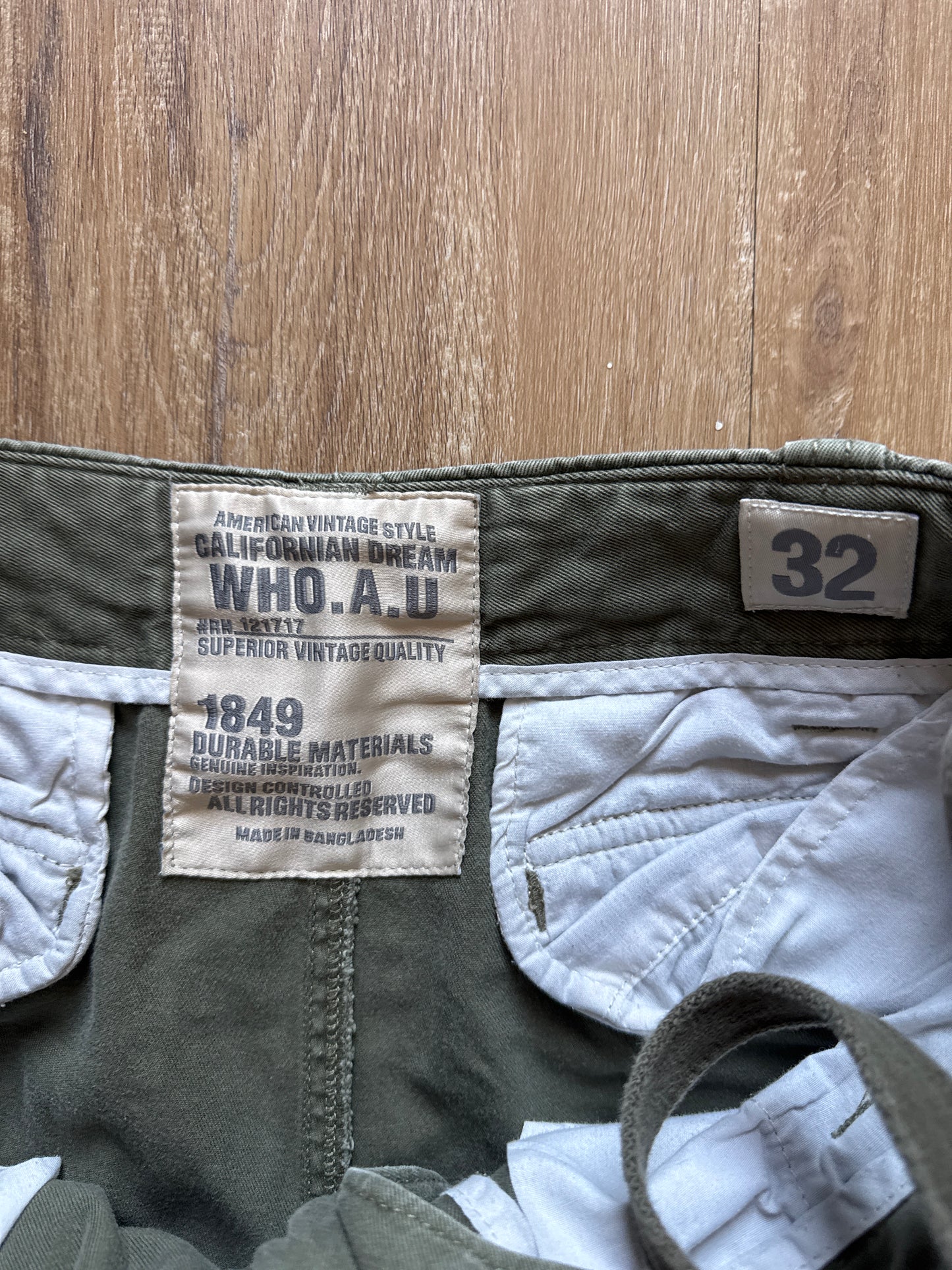 WHO.A.U American Vintage Style Olive Green Cargo Pants
