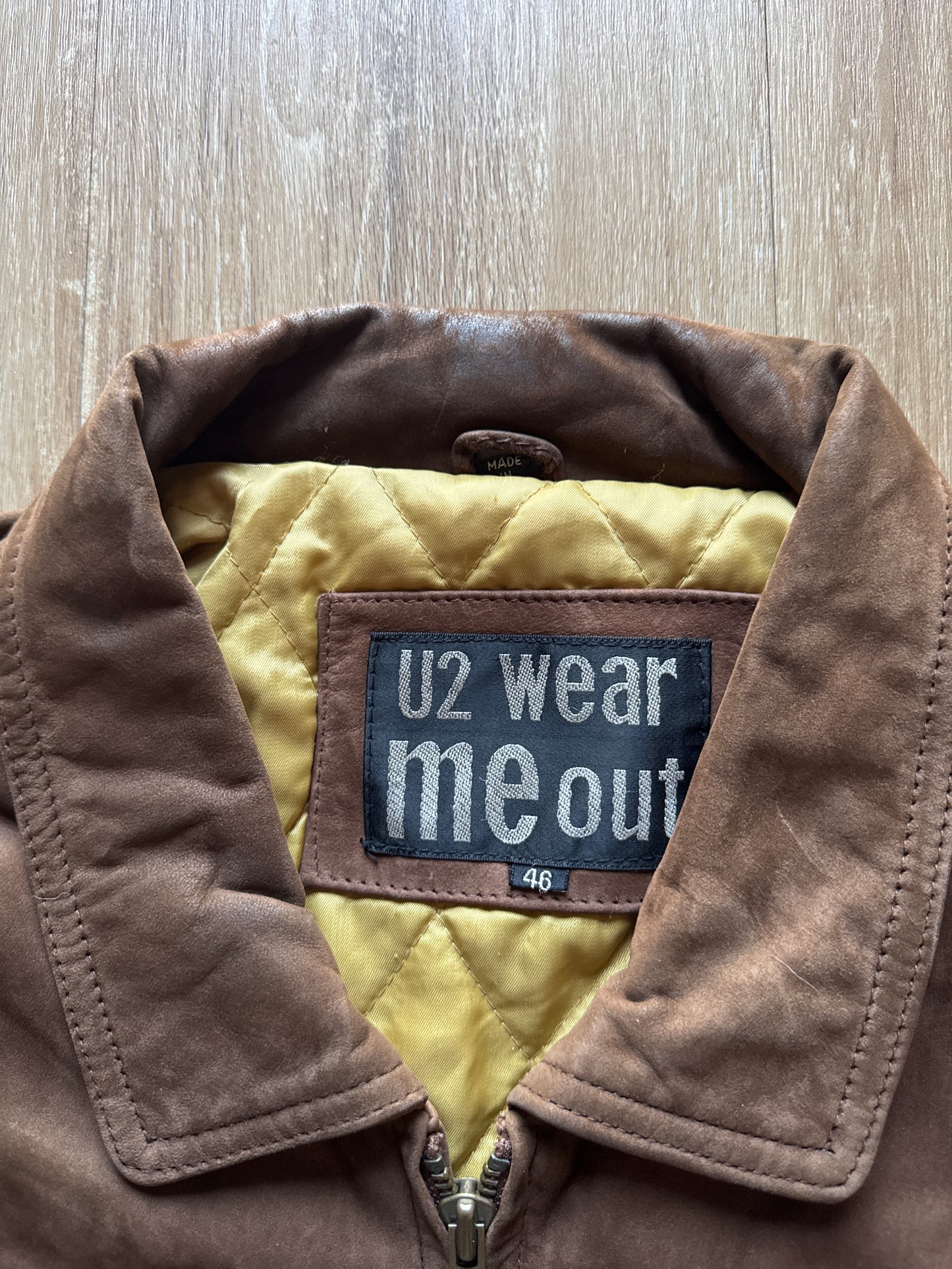 Vintage U2 Wear Me Out Brown Suede Bomber Jacket