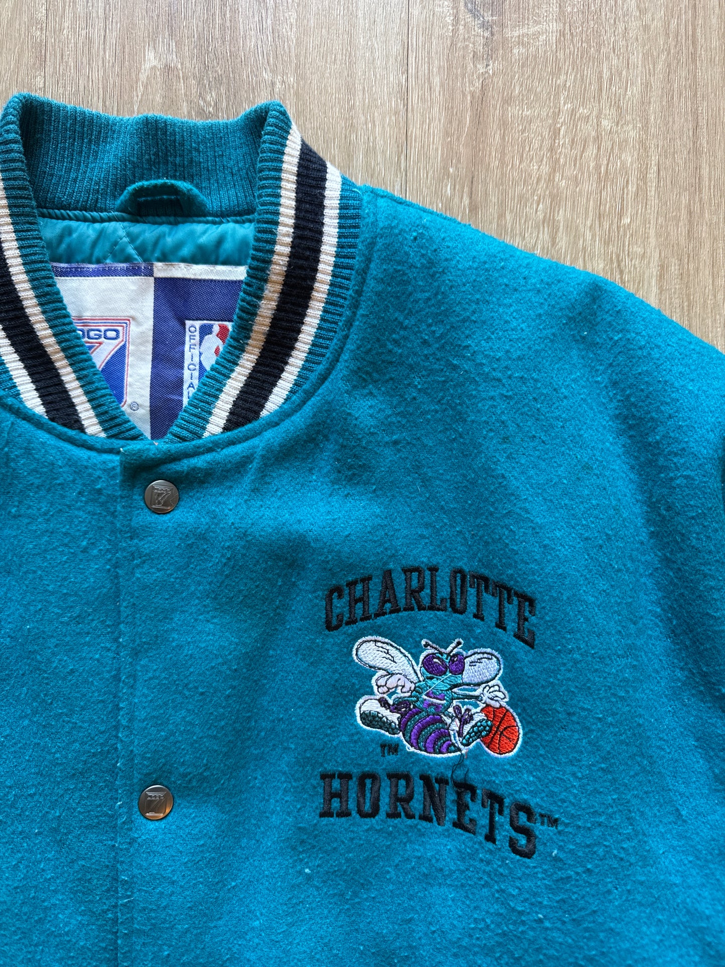 Vintage Logo 7 Charlotte Hornets Fleece Puffer Varisty Jacket