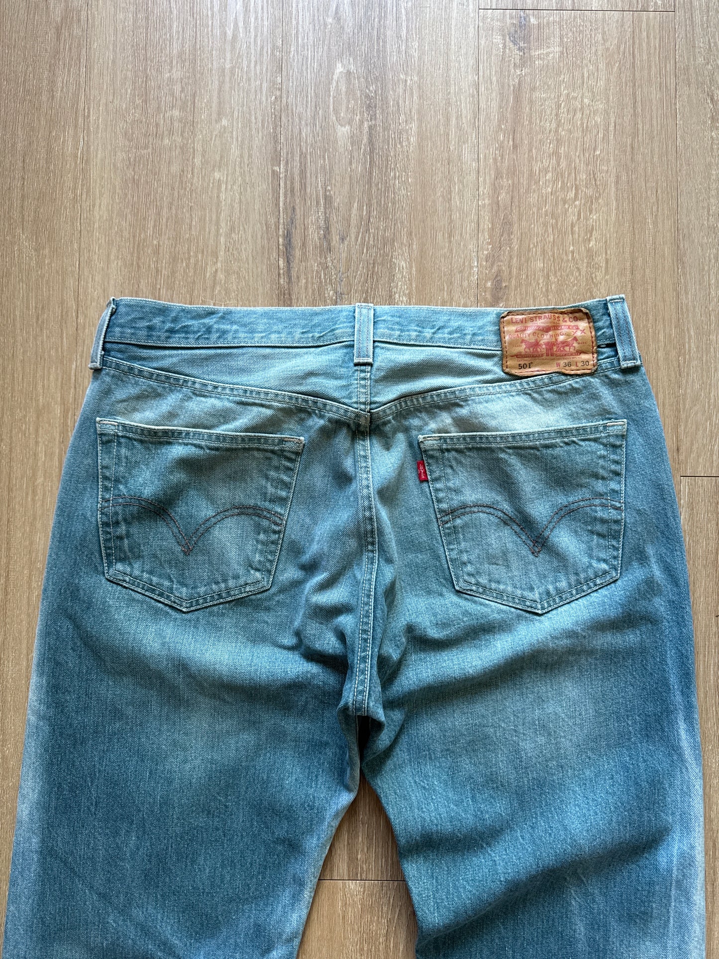 Y2K Levi’s 501 Straight Leg Button-Fly Sunfaded Blue Denim Jeans