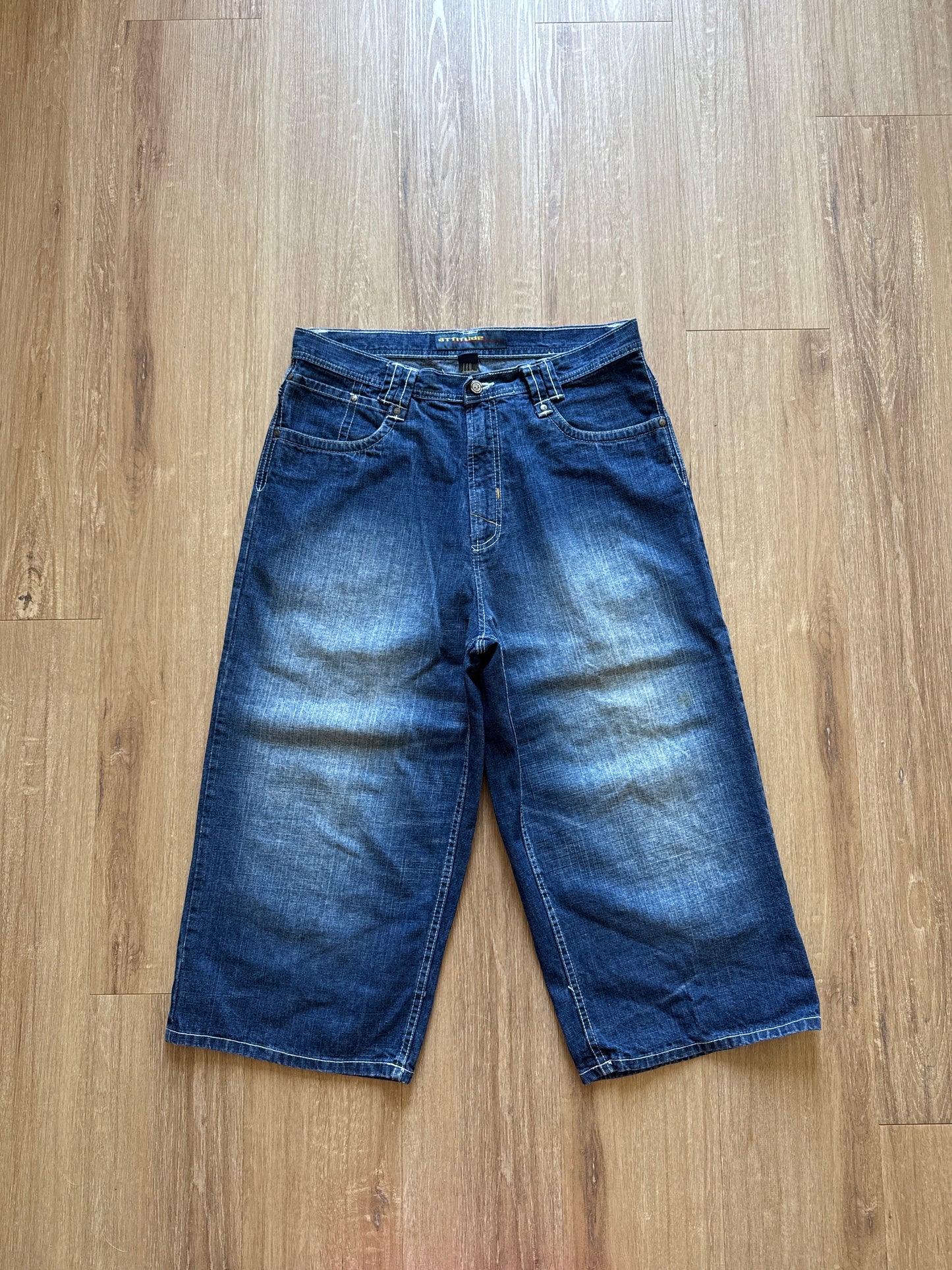 Y2K Attitude Premium Denim Long Shorts Jorts