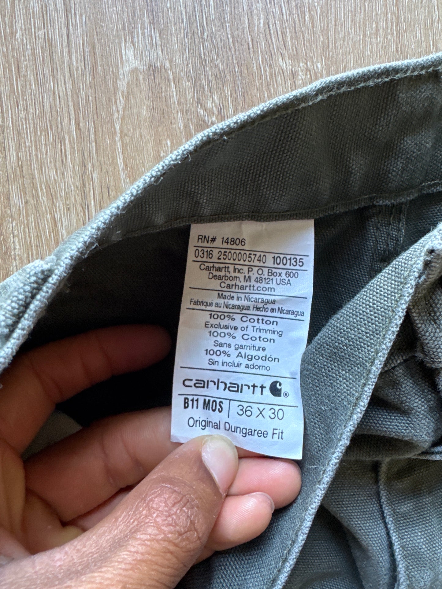 Carhartt Olive Green Original Dungaree Fit Carpenter Pants