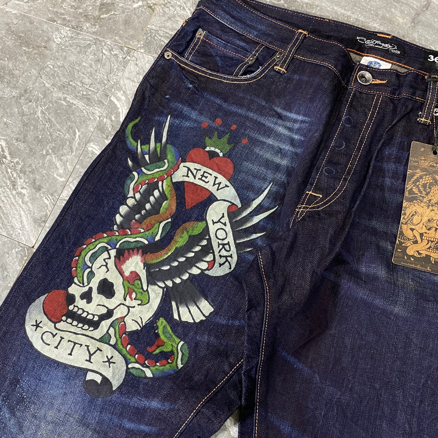 Vintage Ed Hardy New York City Skull Denim Pants