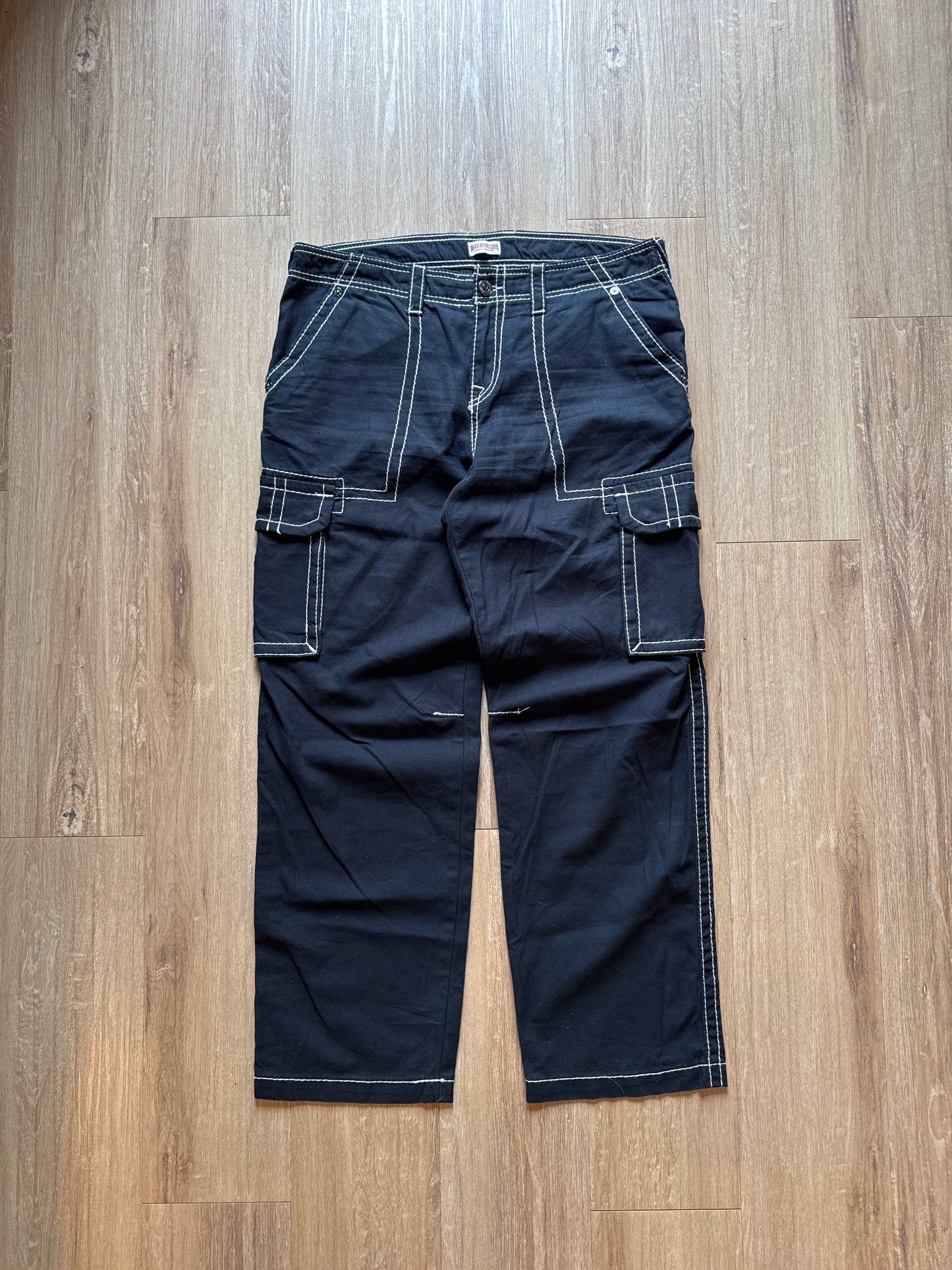True Religion Black Rip Stop Cargo Pants
