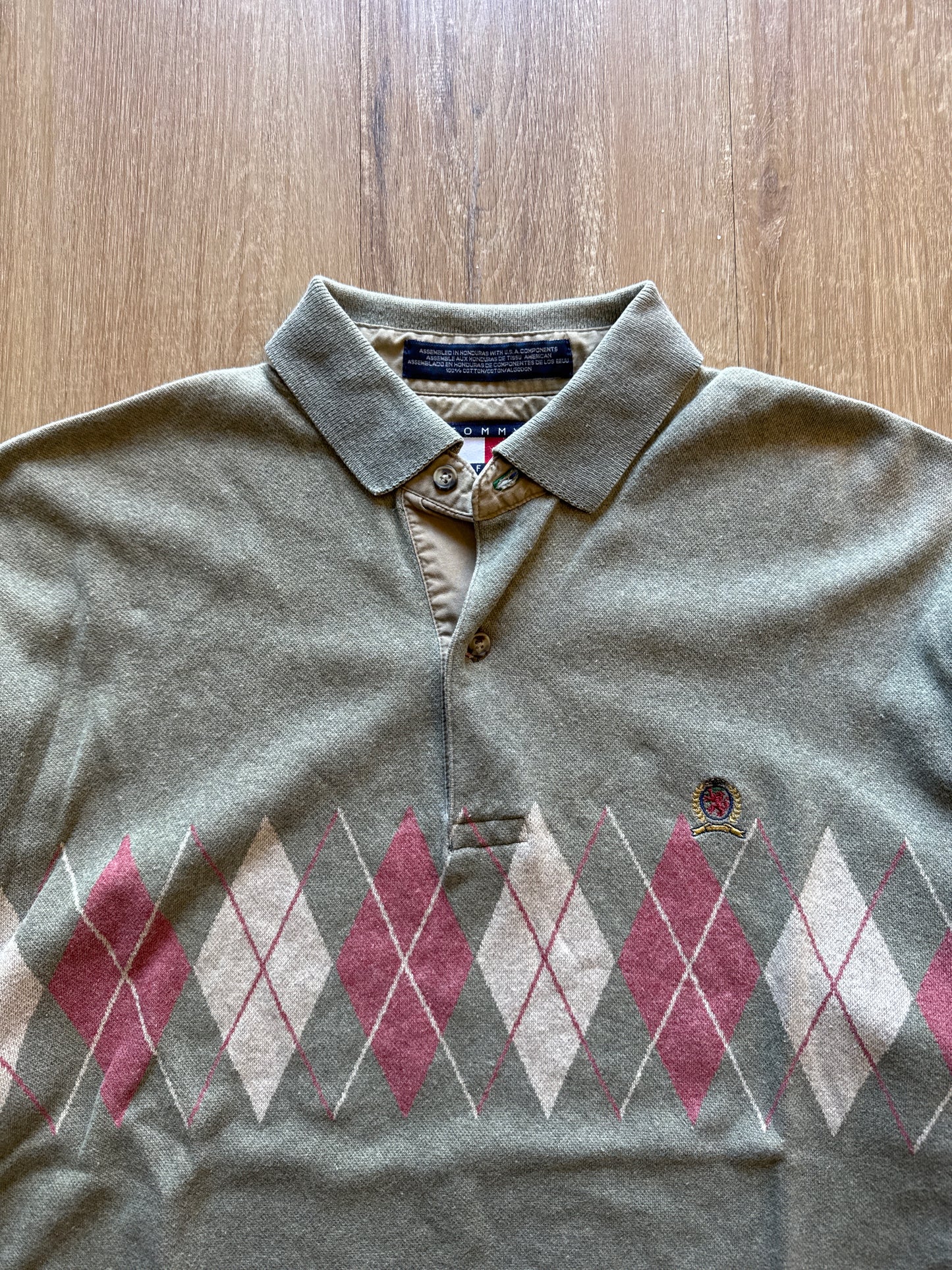 Vintage Tommy Hilfiger Argyle Long Sleeve Polo Shirt