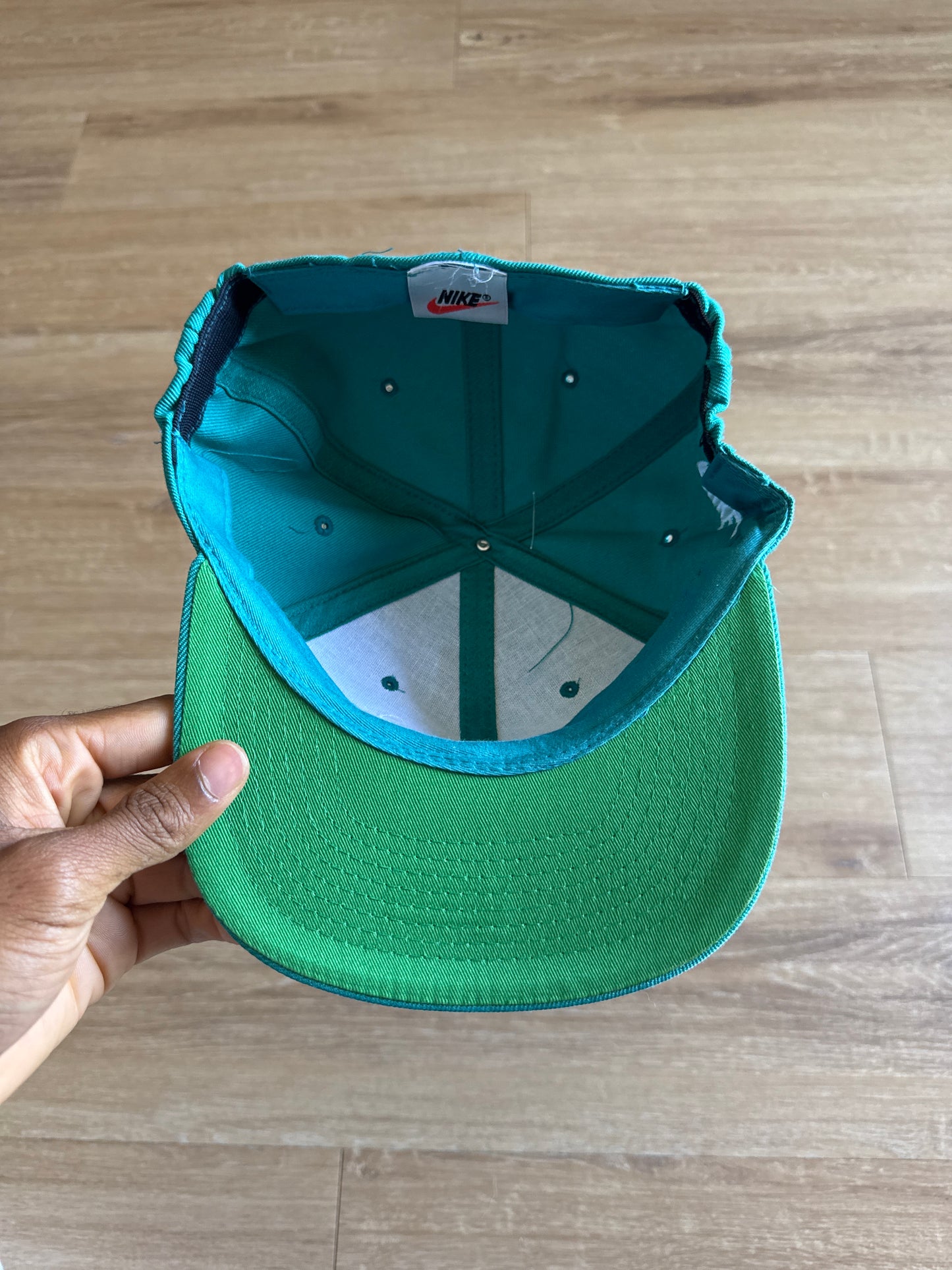 Vintage 90s Nike Logo Teal Elastic Fitted Hat