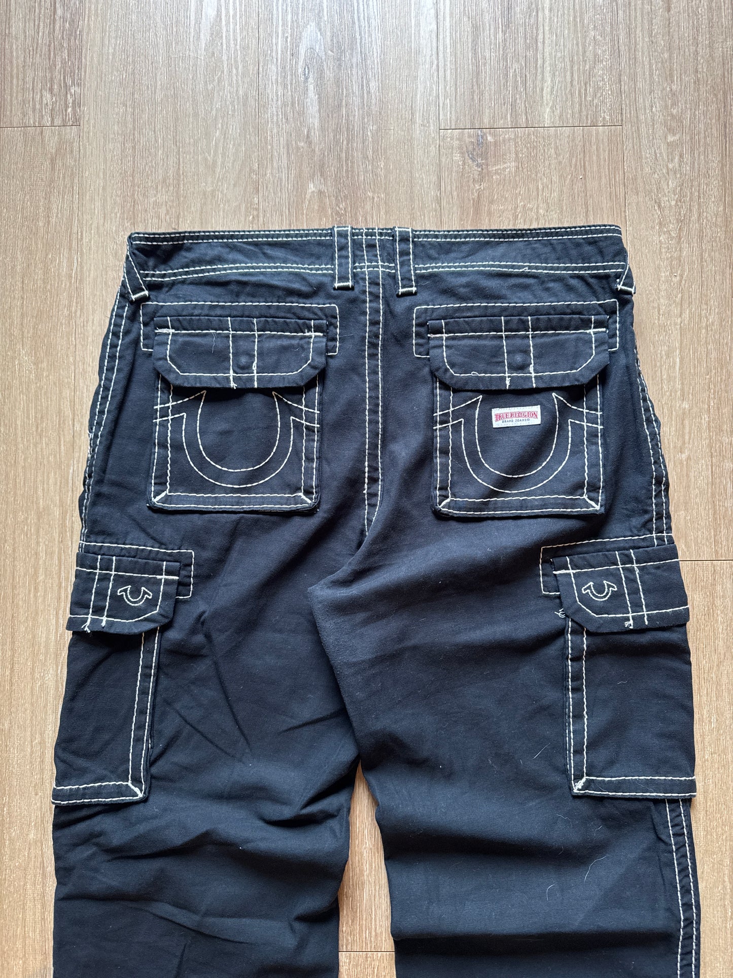 True Religion Black Rip Stop Cargo Pants