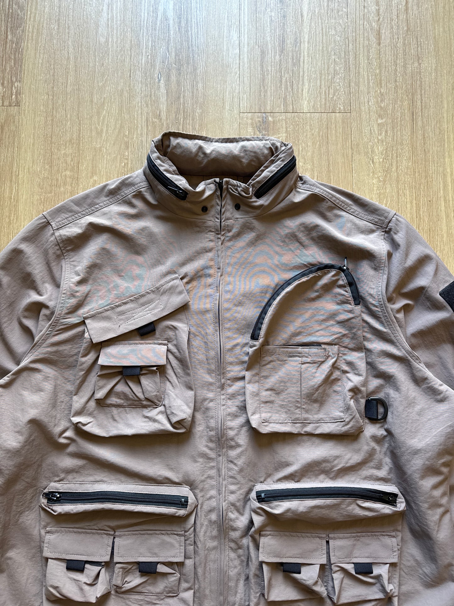 Urban Outfitters Taupe Cargo Utility Tech Pockets Full Zip Nylon Jacket