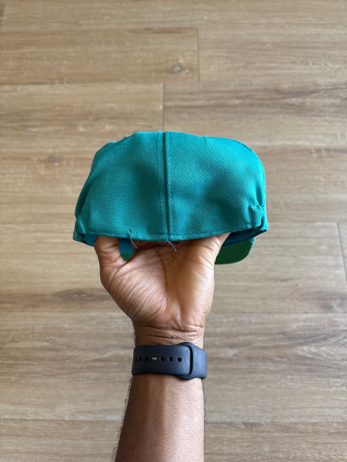 Vintage 90s Nike Logo Teal Elastic Fitted Hat