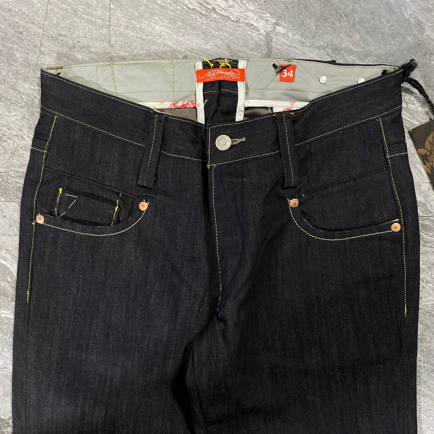 Ed Hardy Gold Foil Denim Pants