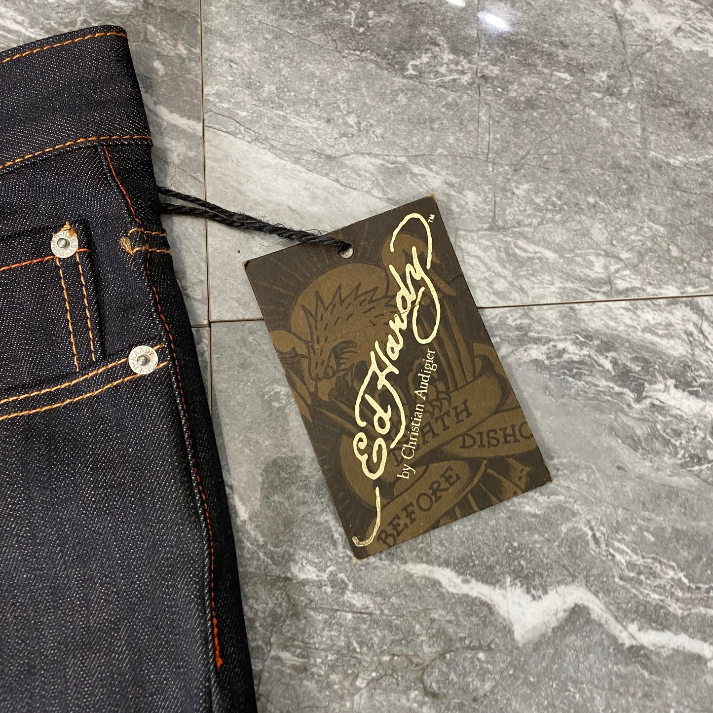 Vintage Ed Hardy Rhinestone Skull Love Kills Slow Denim Jeans
