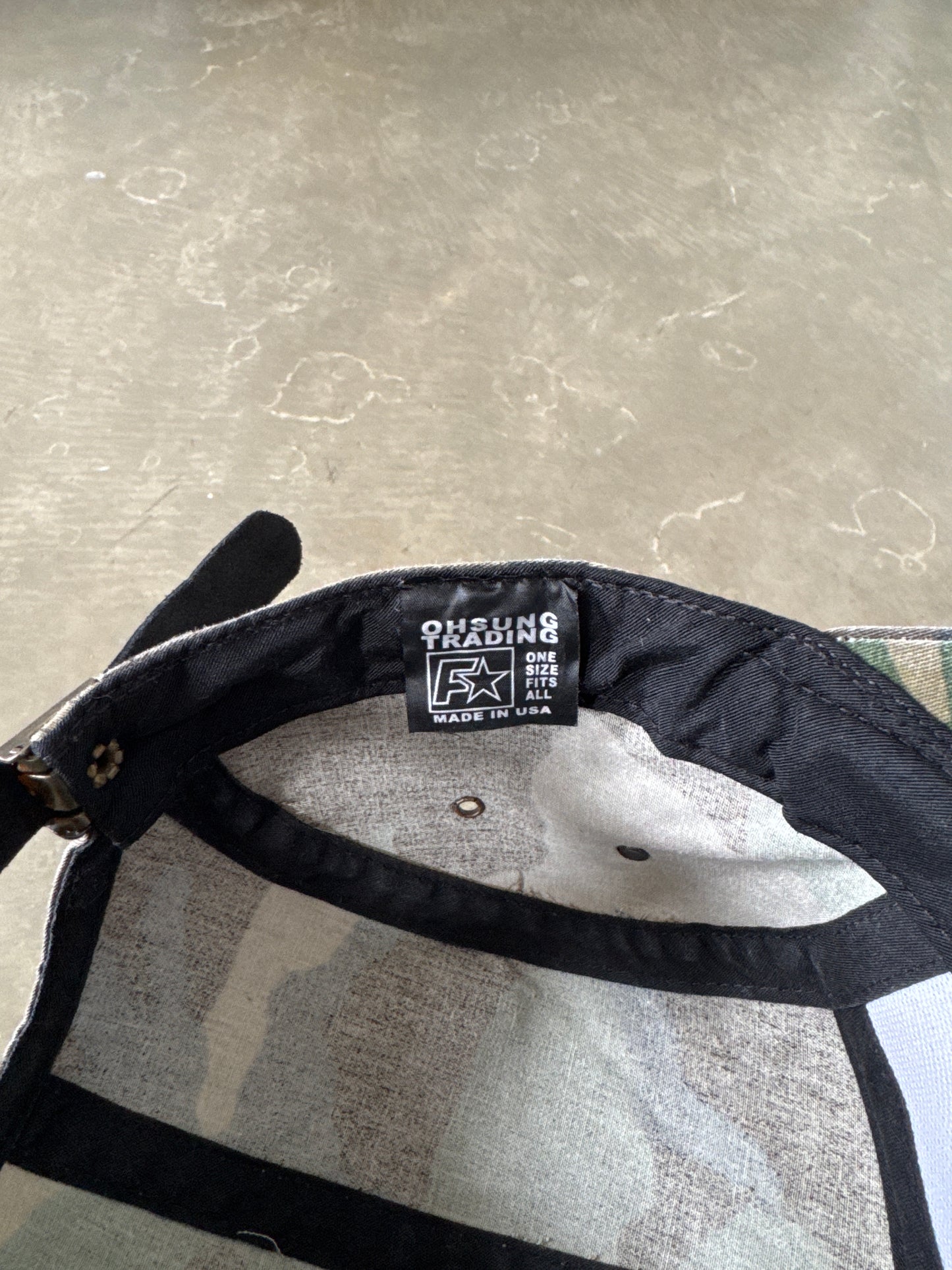 Vintage Military Camo 5-Panel Leather Strapback Hat