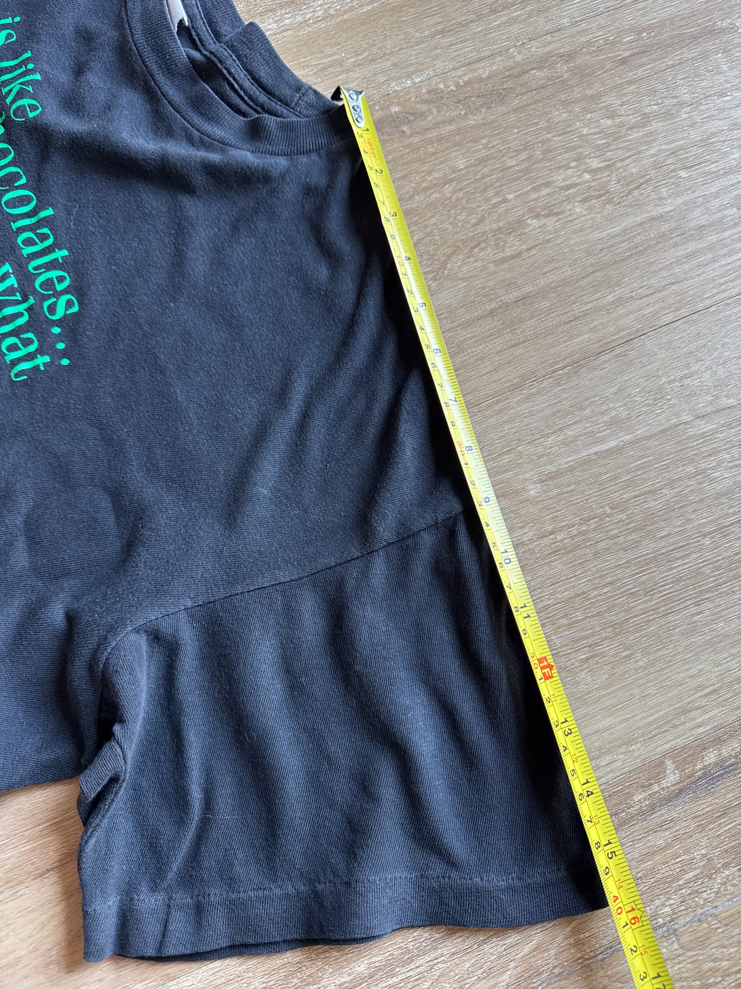 Vintage 90s Stanley Desantis Forest Gump Life Is Like A Box Of Chocolates Boxy Cropped Tee