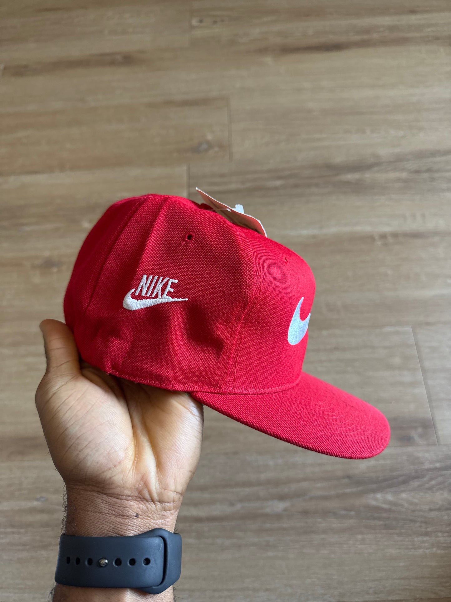 Vintage 90s Nike Logo Red Elastic Fitted Hat