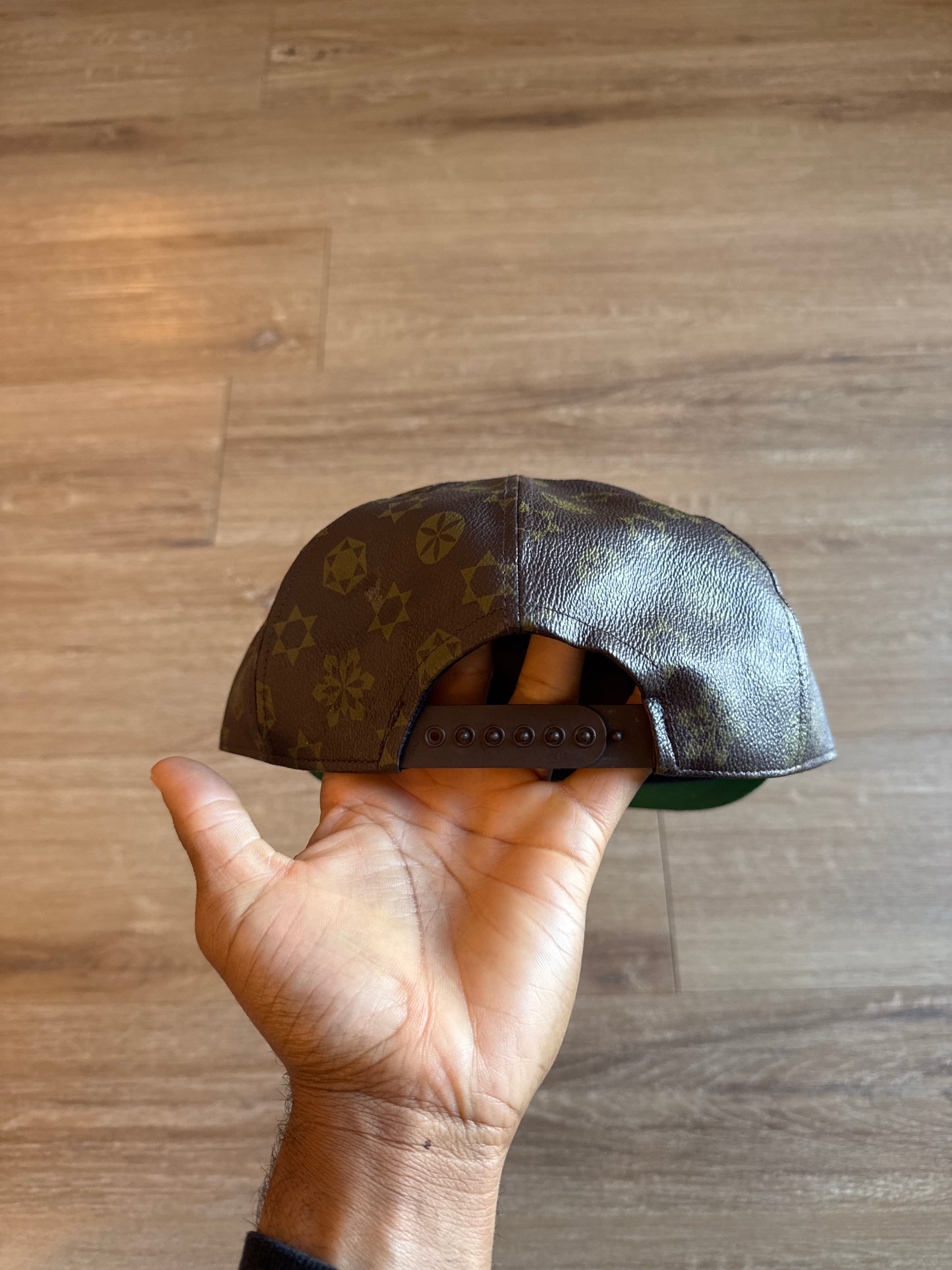 Vintage 90s Monogram Leather Designer Snap Back Hat