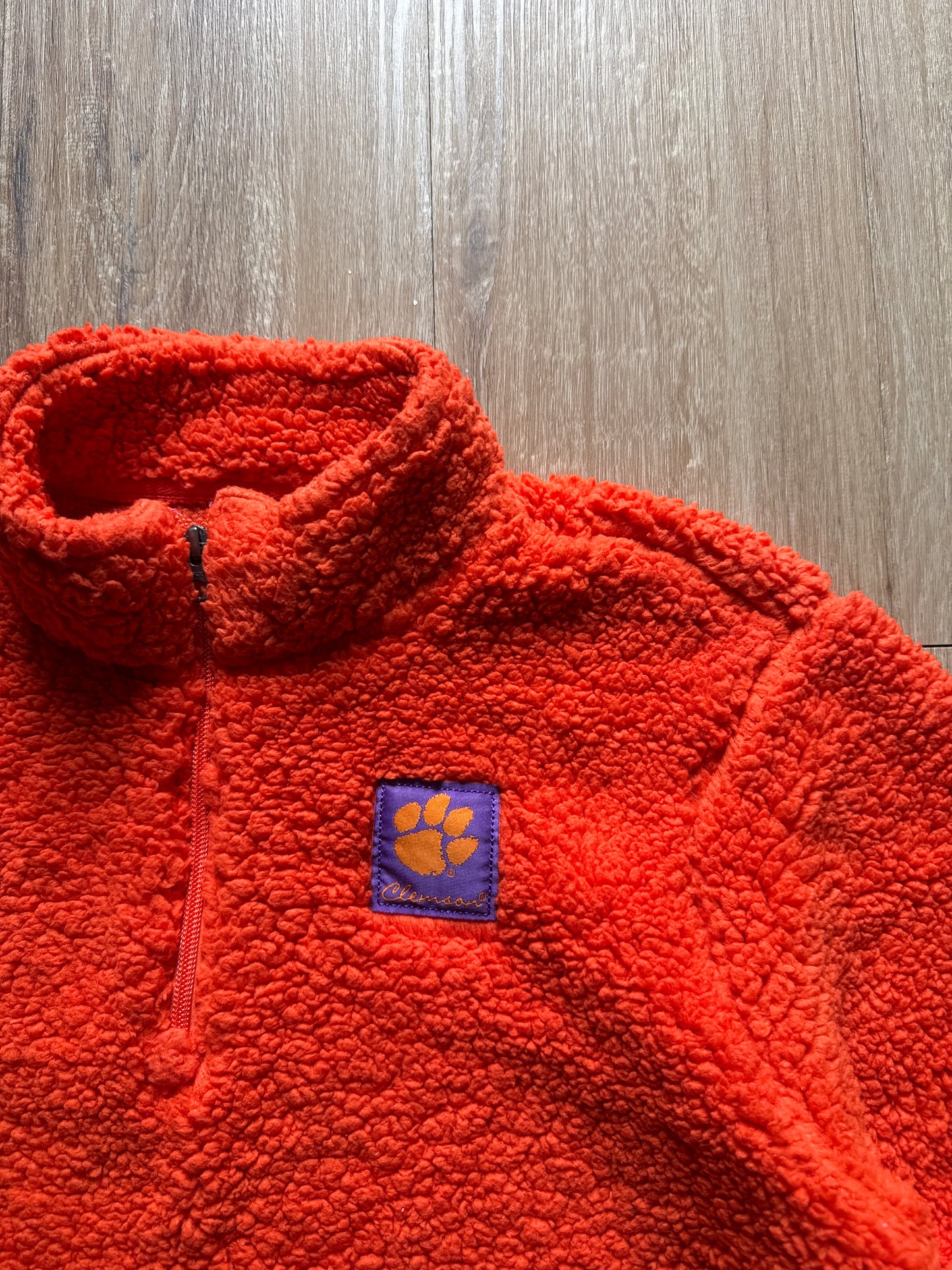 Knights Apparel Women’s University Of Clemson Tigers Cropped Sherpa Quarter Zip Pullover