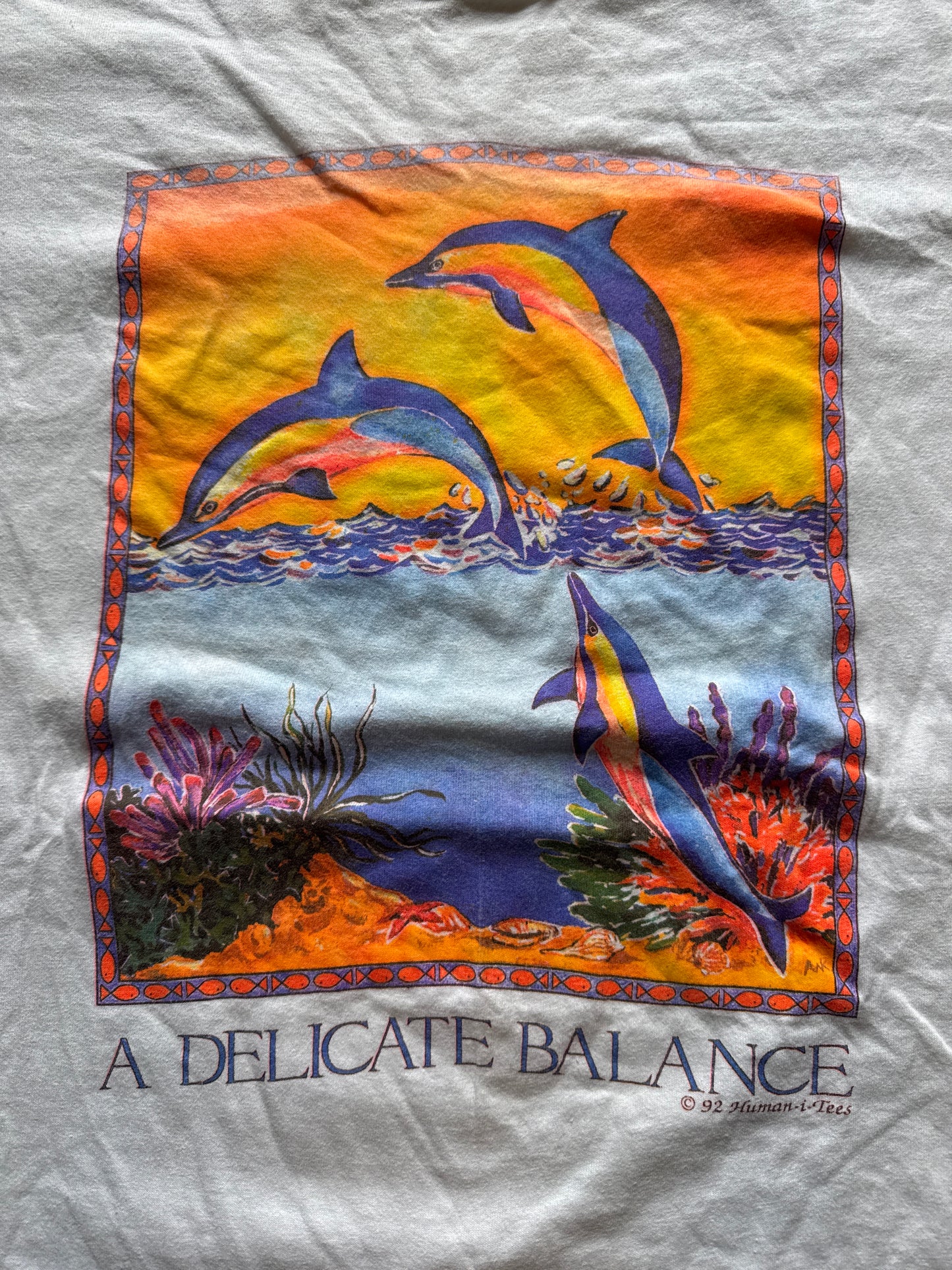Vintage 1992 Humanitees A Delicate Balance Dolphins Tee