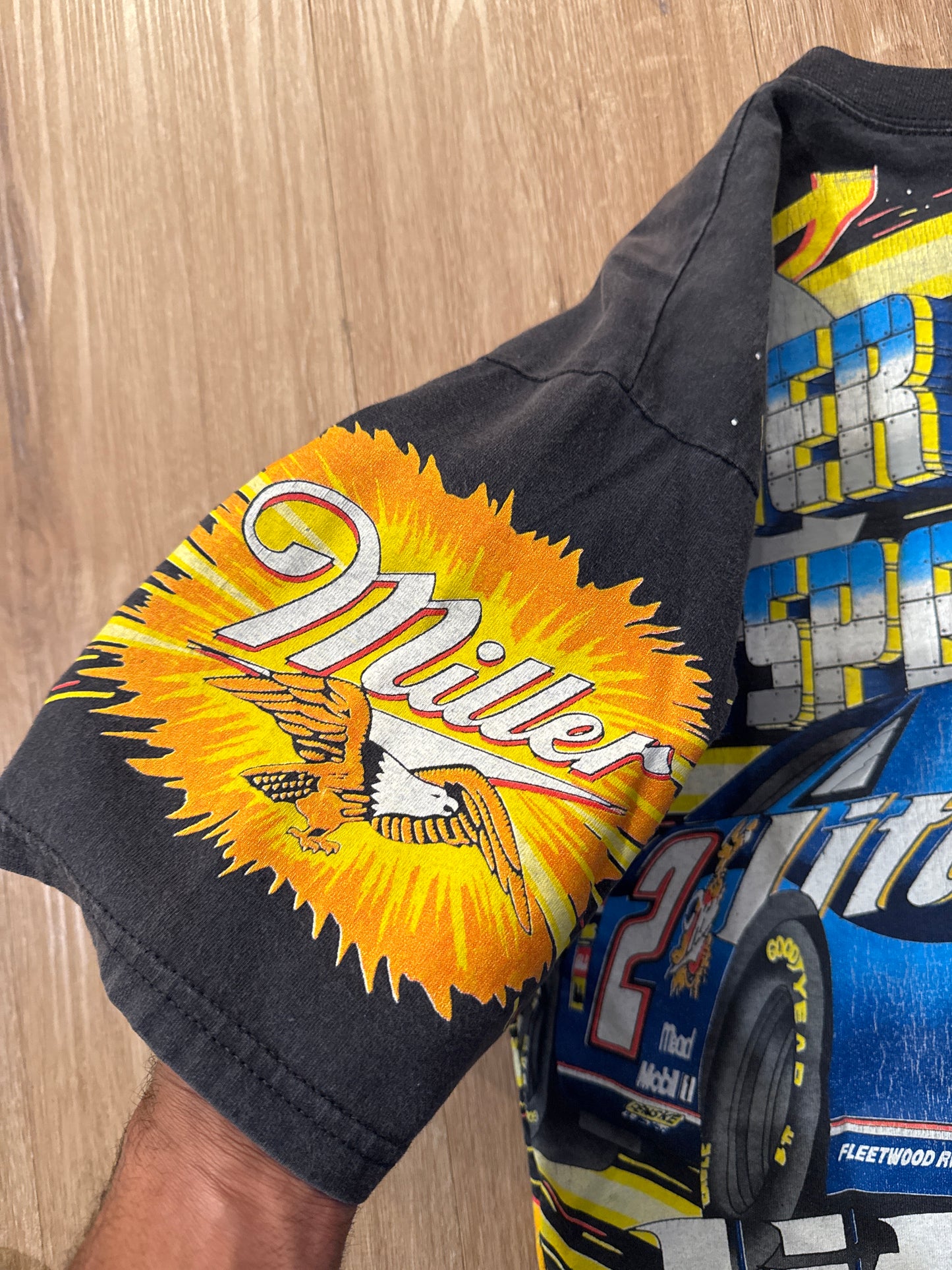 Vintage 1997 Nascar Rusty Wallace Faster Than The Speed Of Lite All Over Print Tee