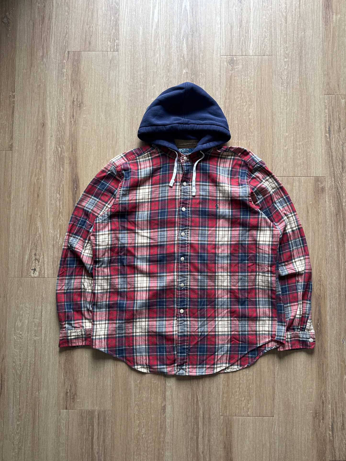 Vintage Polo Ralph Lauren Hooded Cotton Flannel Plaid Button Up