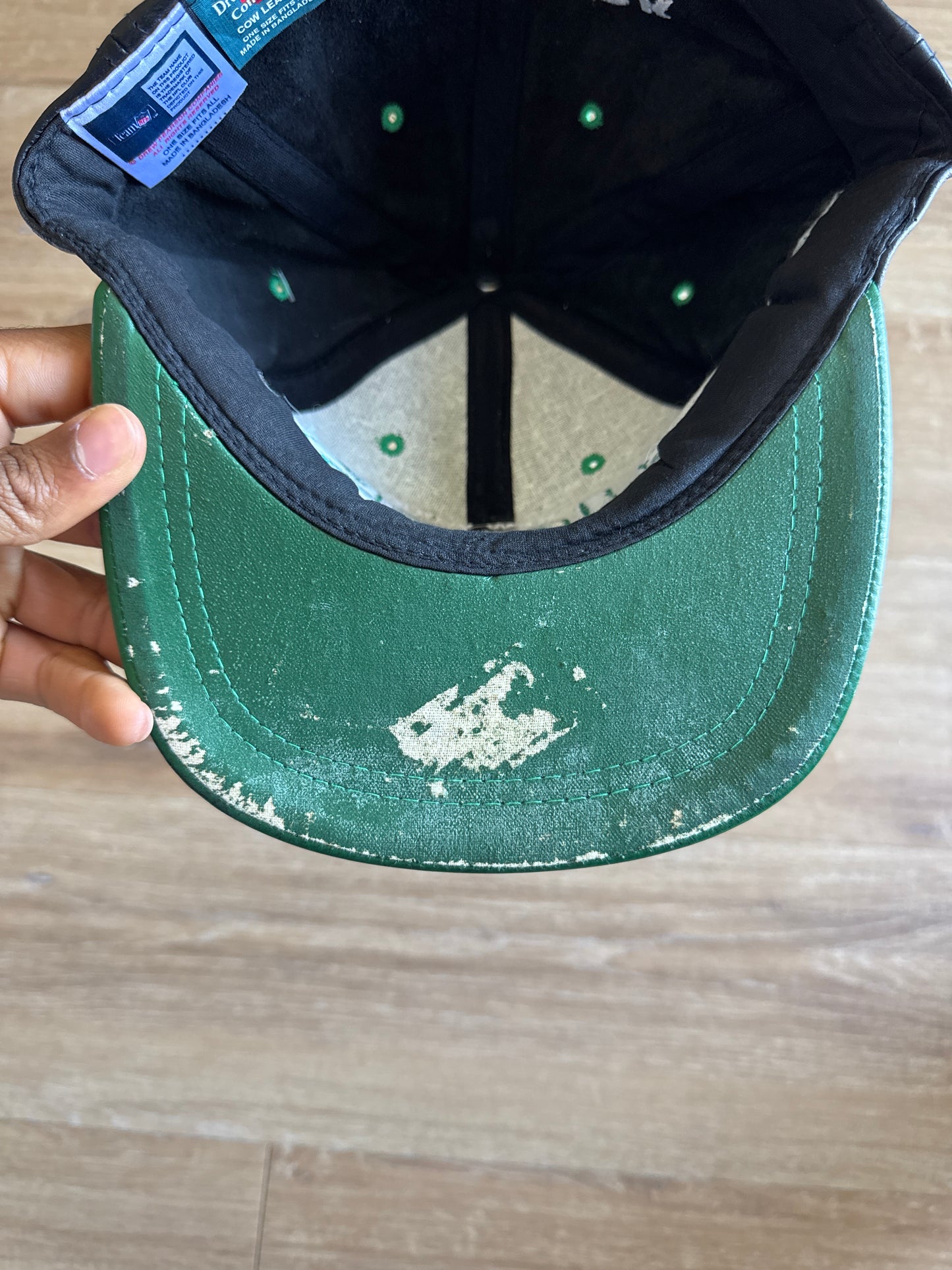 Vintage 90s Drew Pearson New York Jets Leather Strapback Hat