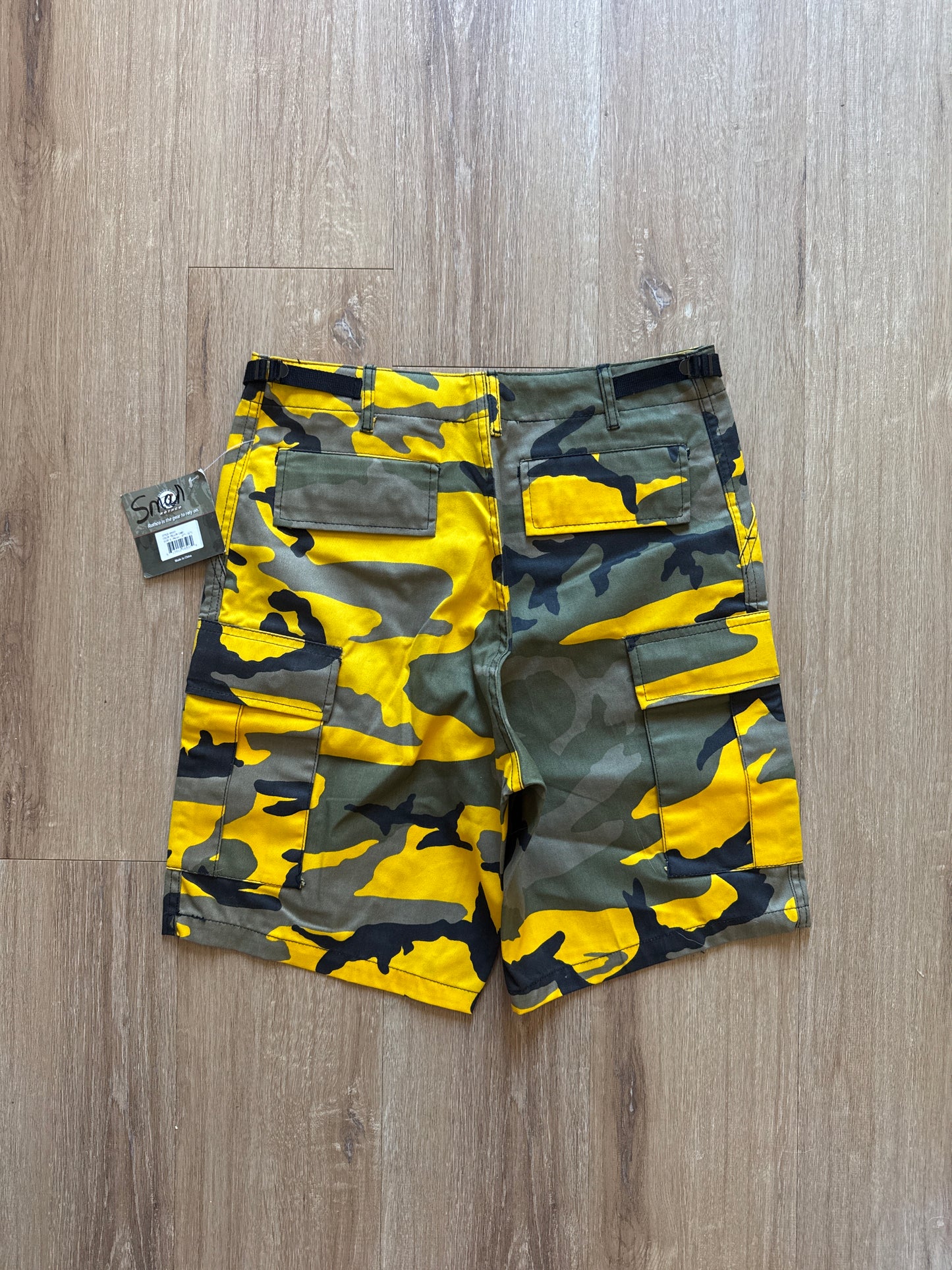 Vintage Yellow Military Camo Cargo Shorts