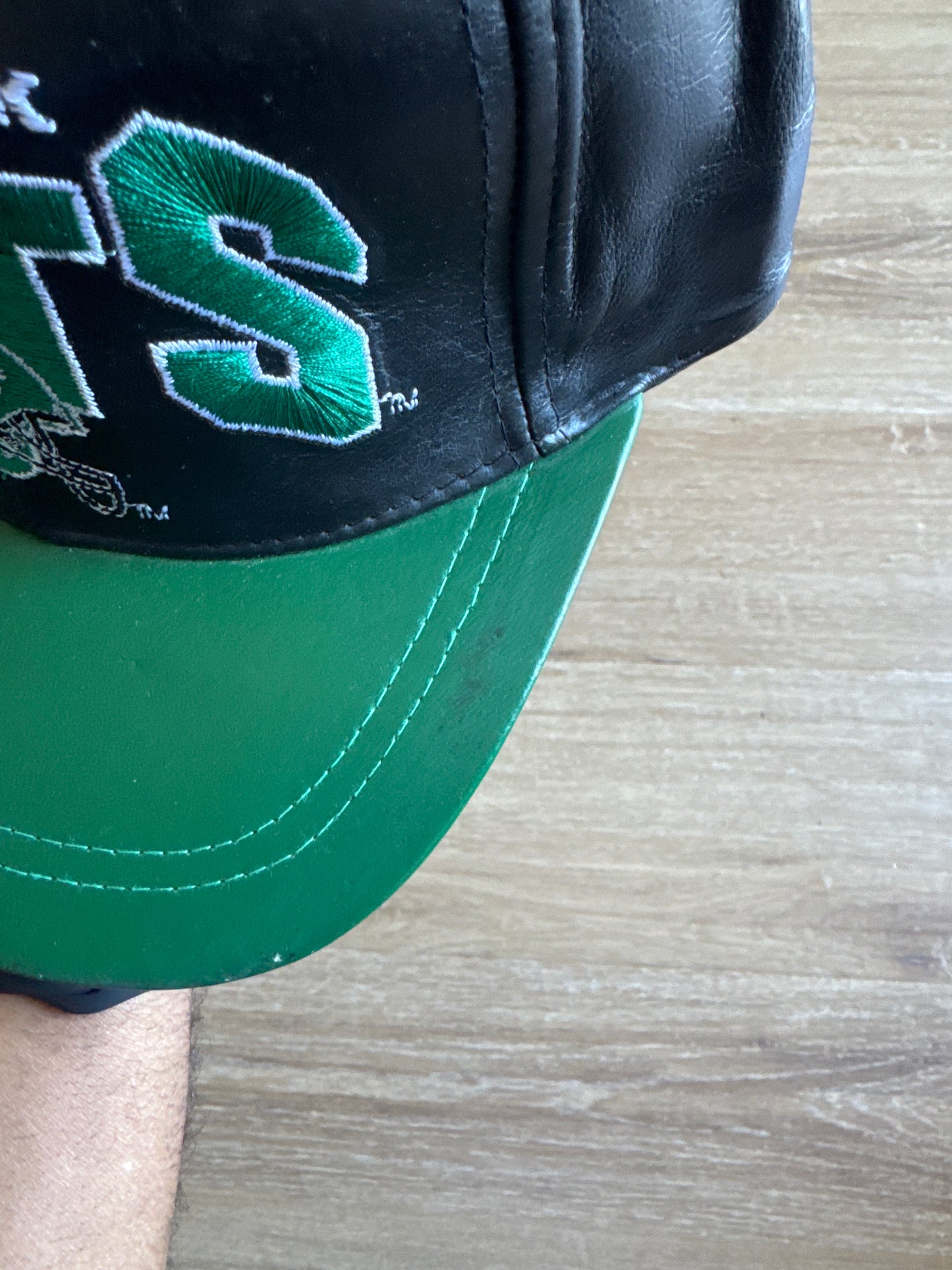 Vintage 90s Drew Pearson New York Jets Leather Strapback Hat