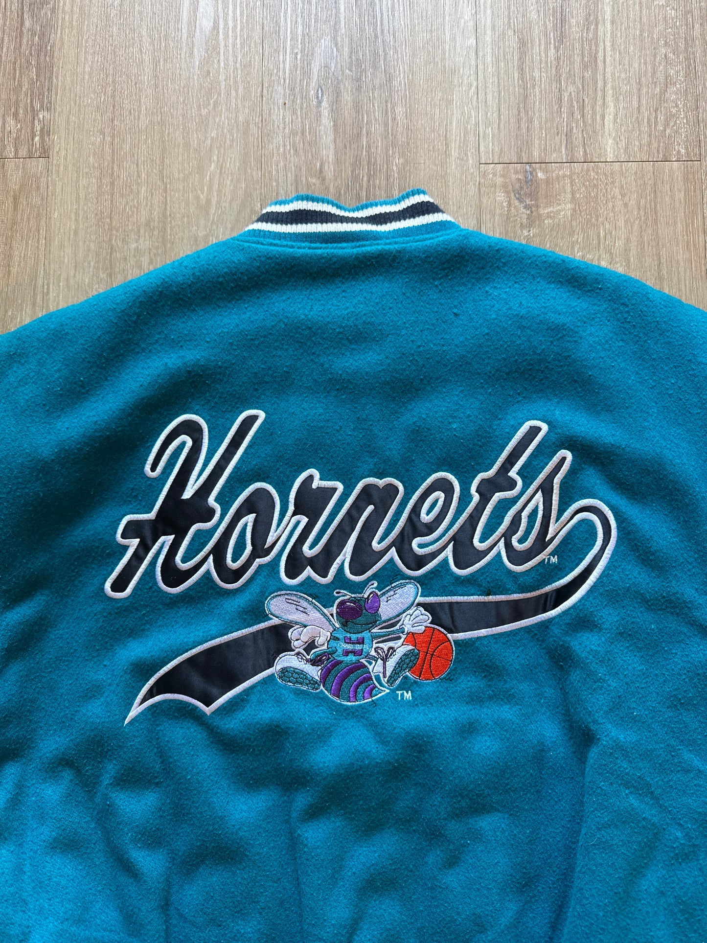 Vintage Logo 7 Charlotte Hornets Fleece Puffer Varisty Jacket