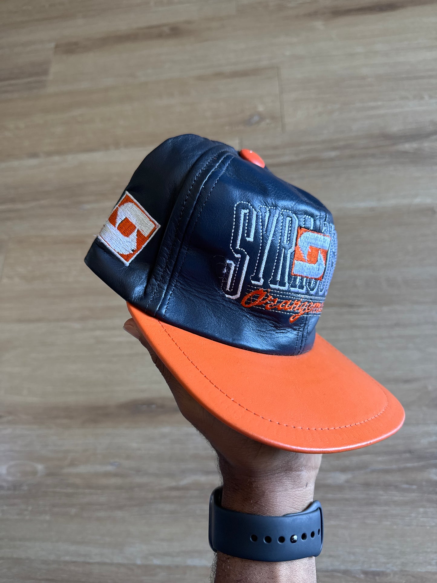 Vintage 90s University Of Syracuse Orangeman Leather Snap Back Hat