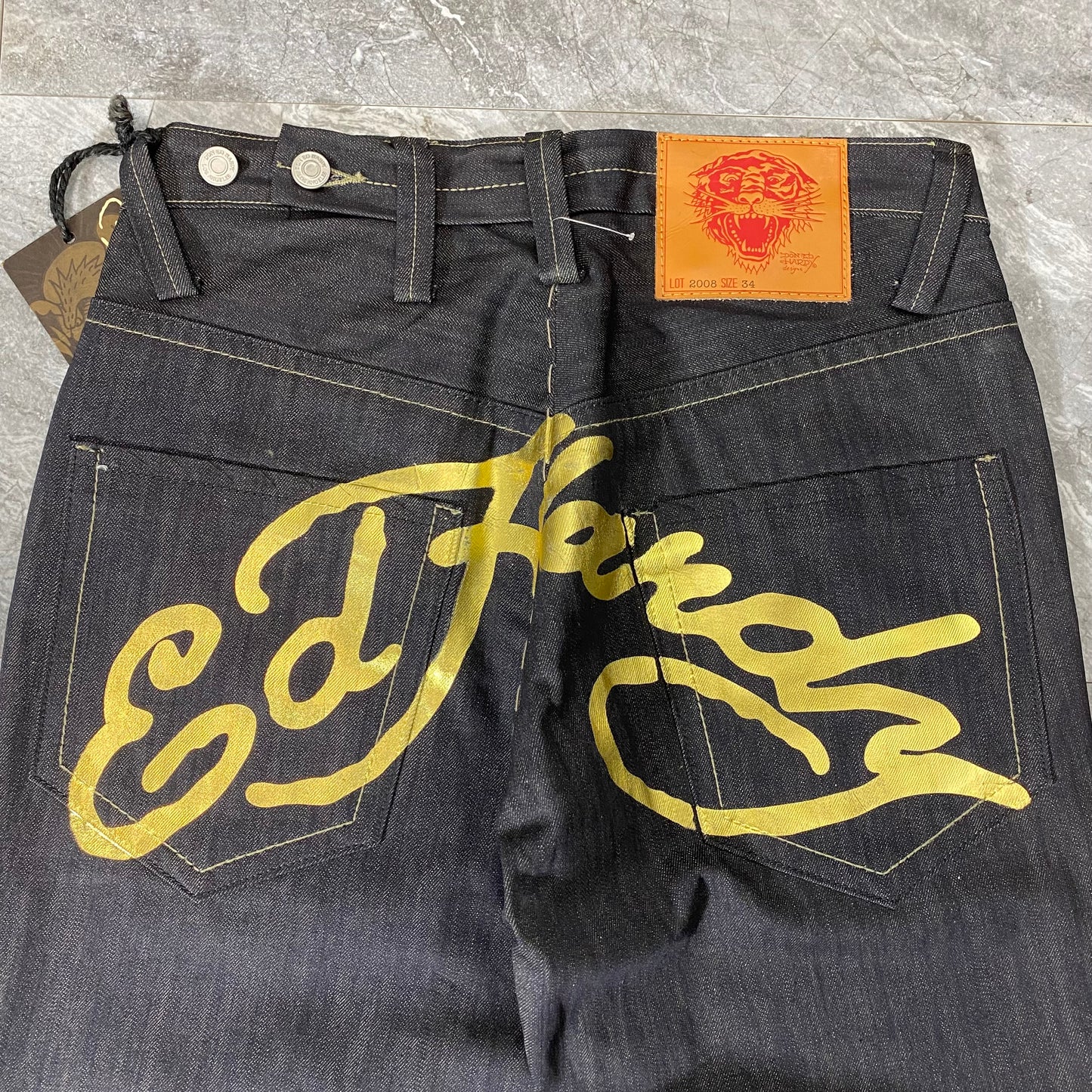 Ed Hardy Gold Foil Denim Pants