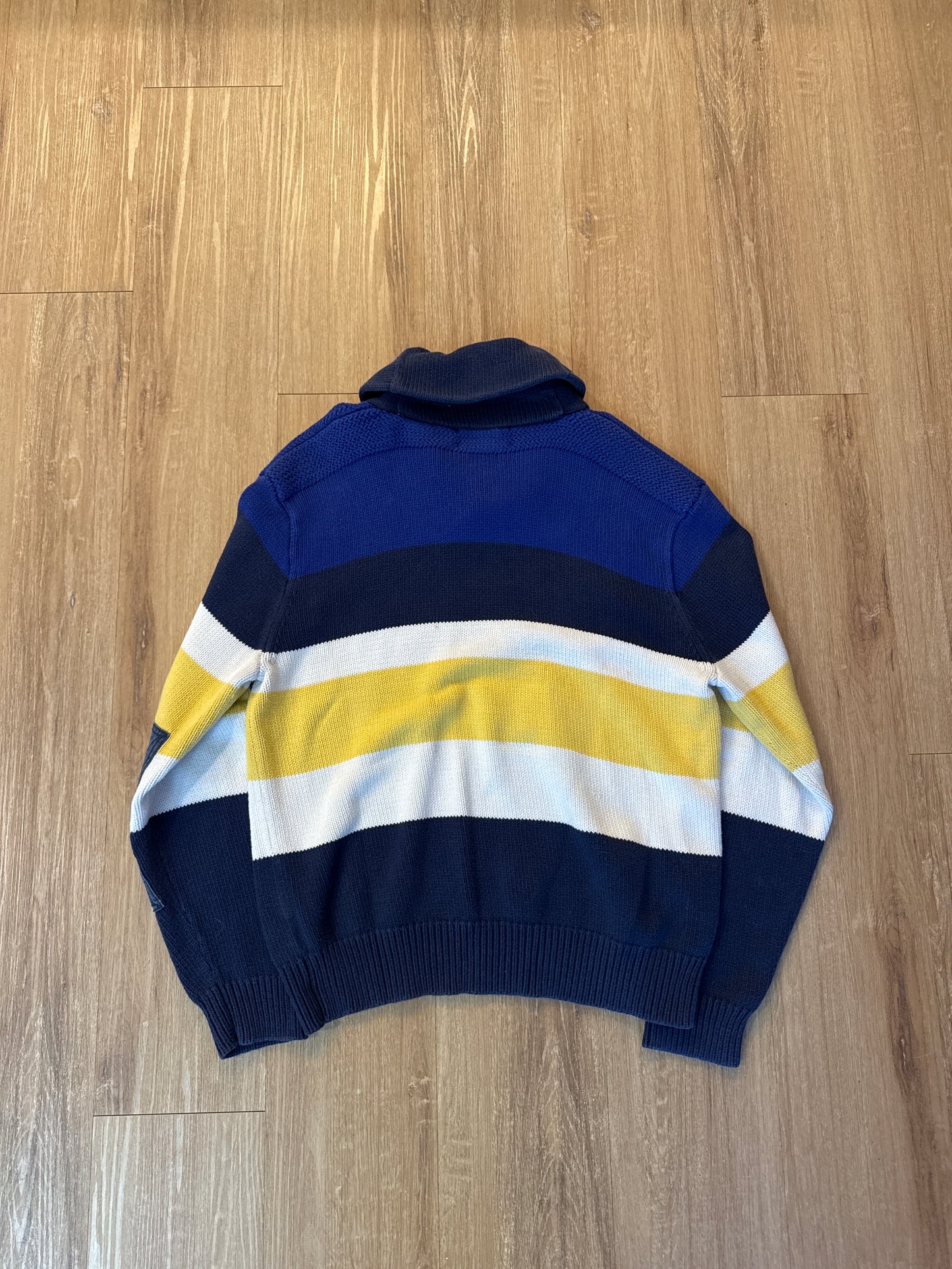 Vintage Polo Ralph Lauren Toggle Shawl Blue Navy Cotton Elbow-Patches Sweater