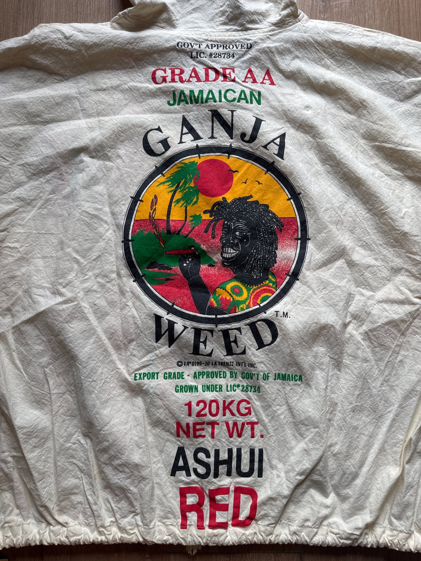 Vintage 1991 La Trenzz Jamaican Ganja Weed Ashui Red Rasta Reggie Hooded Shirt & Shorts Set