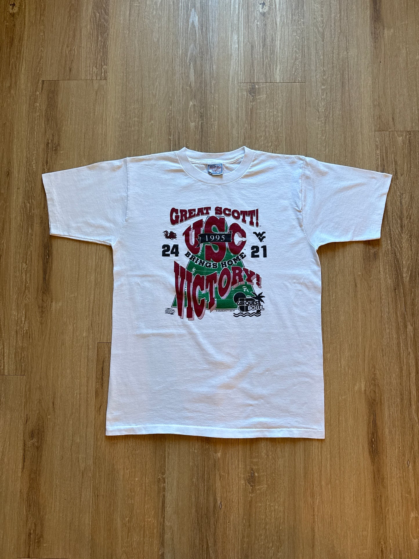 Vintage 1995 University Of South Carolina Gamecocks Great Scott Car Quest Bowl Tee