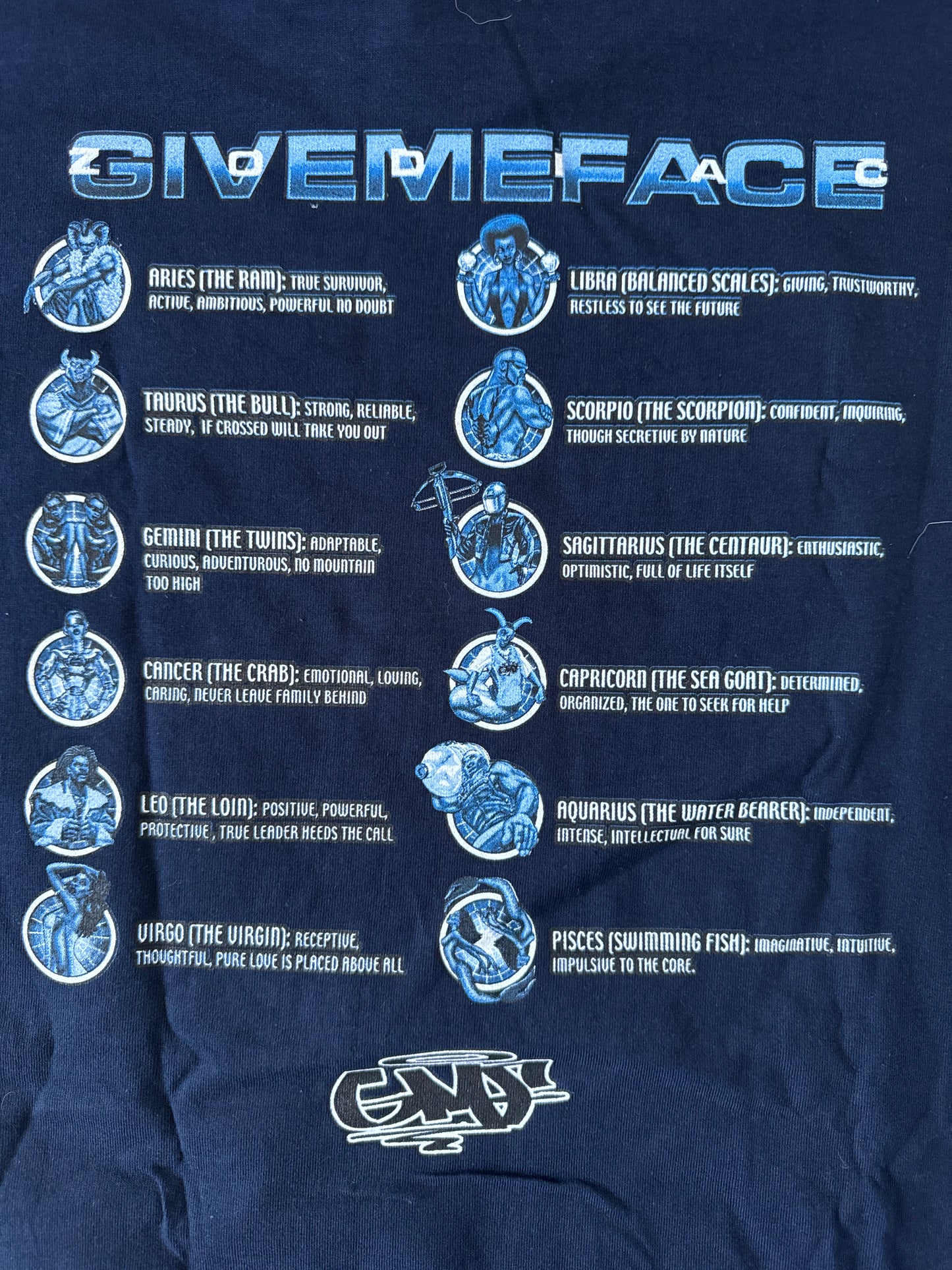 Vintage Y2K 2006 Give Me Face Zodiac Sign Horoscope Tee