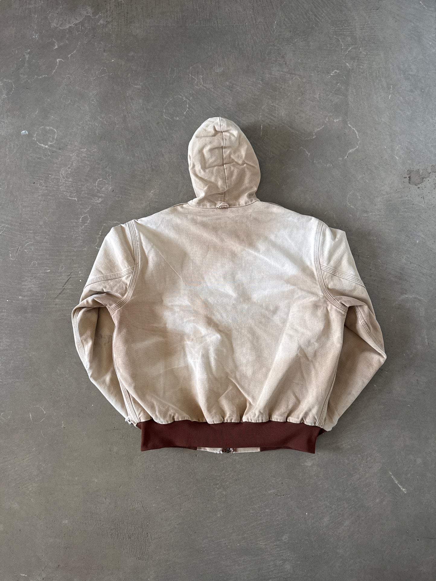 Vintage 90s Carhartt Sun Faded Light Tan Hooded Work Jacket