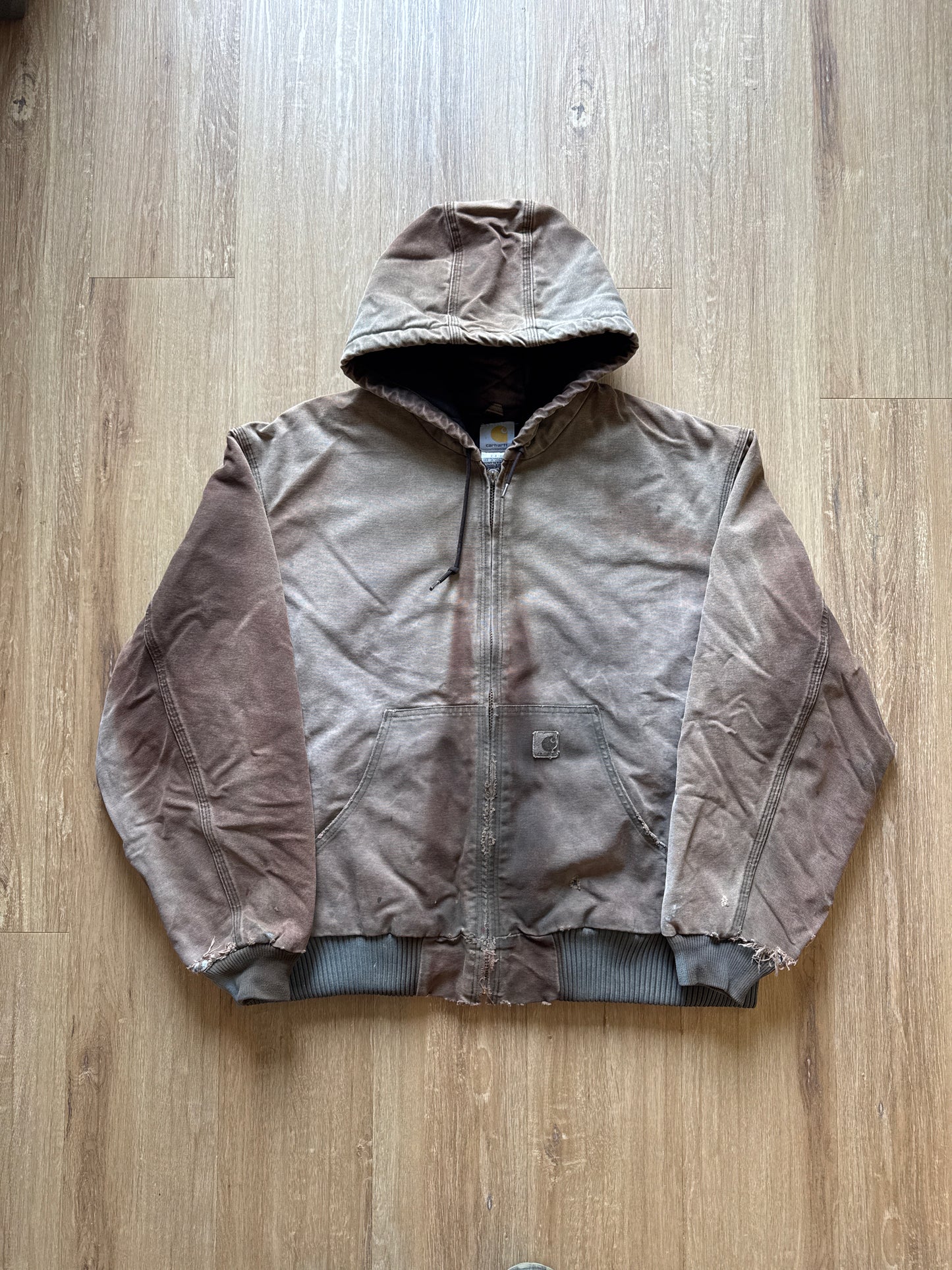 Vintage Carhartt Sunfaded Distressed Brown Hooded Zip Up Jacket