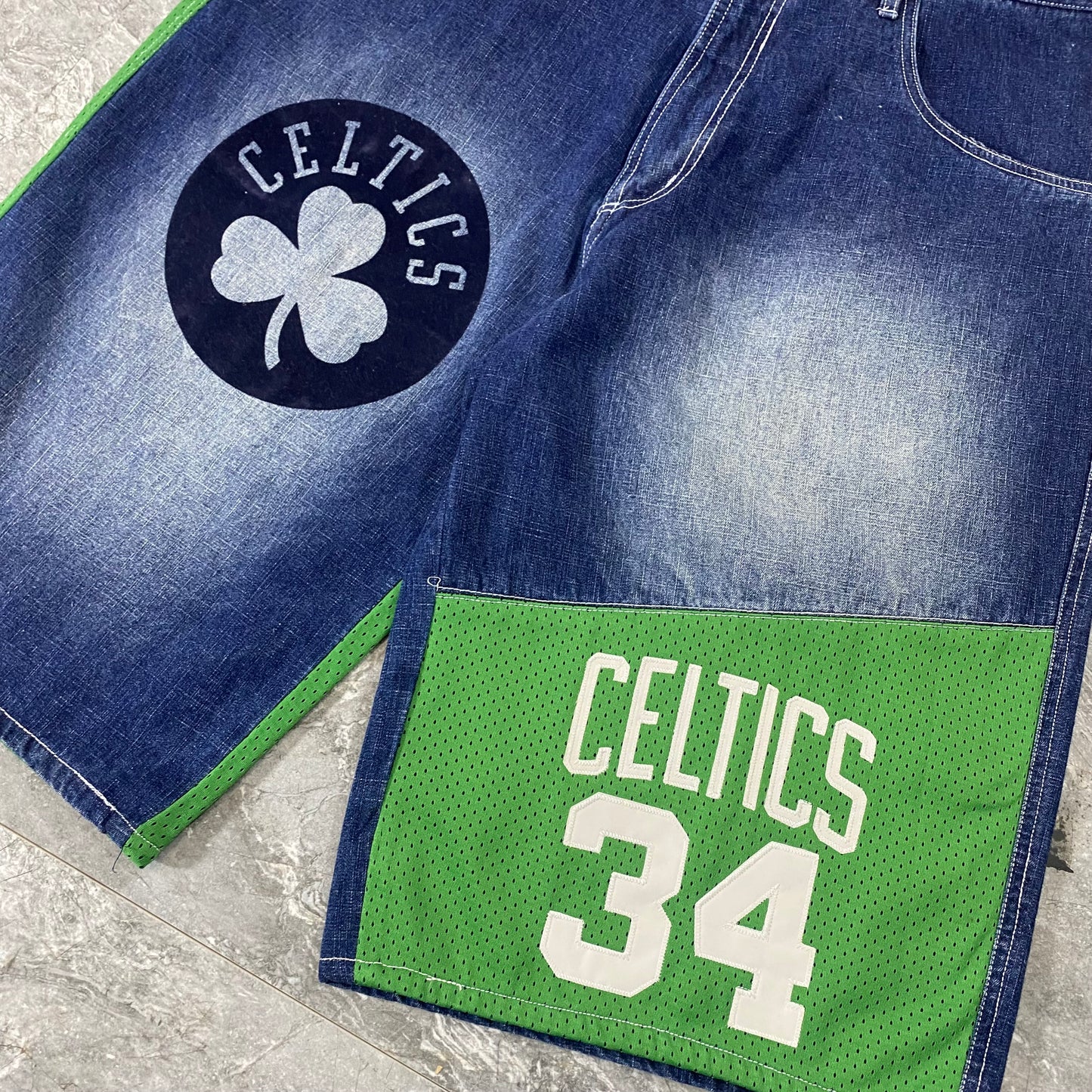 Y2K Unk Denim Boston Celtics Paul Pierce Jean Shorts (38)