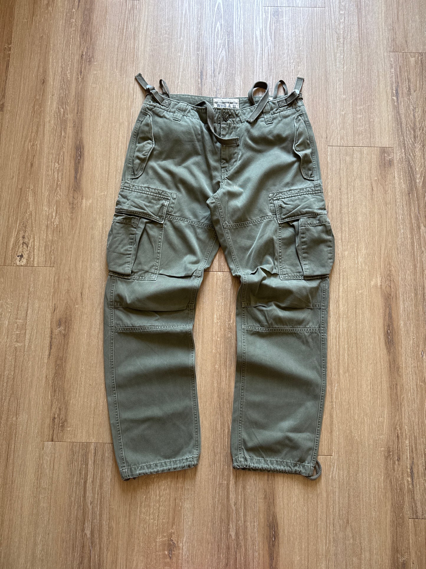 WHO.A.U American Vintage Style Olive Green Cargo Pants